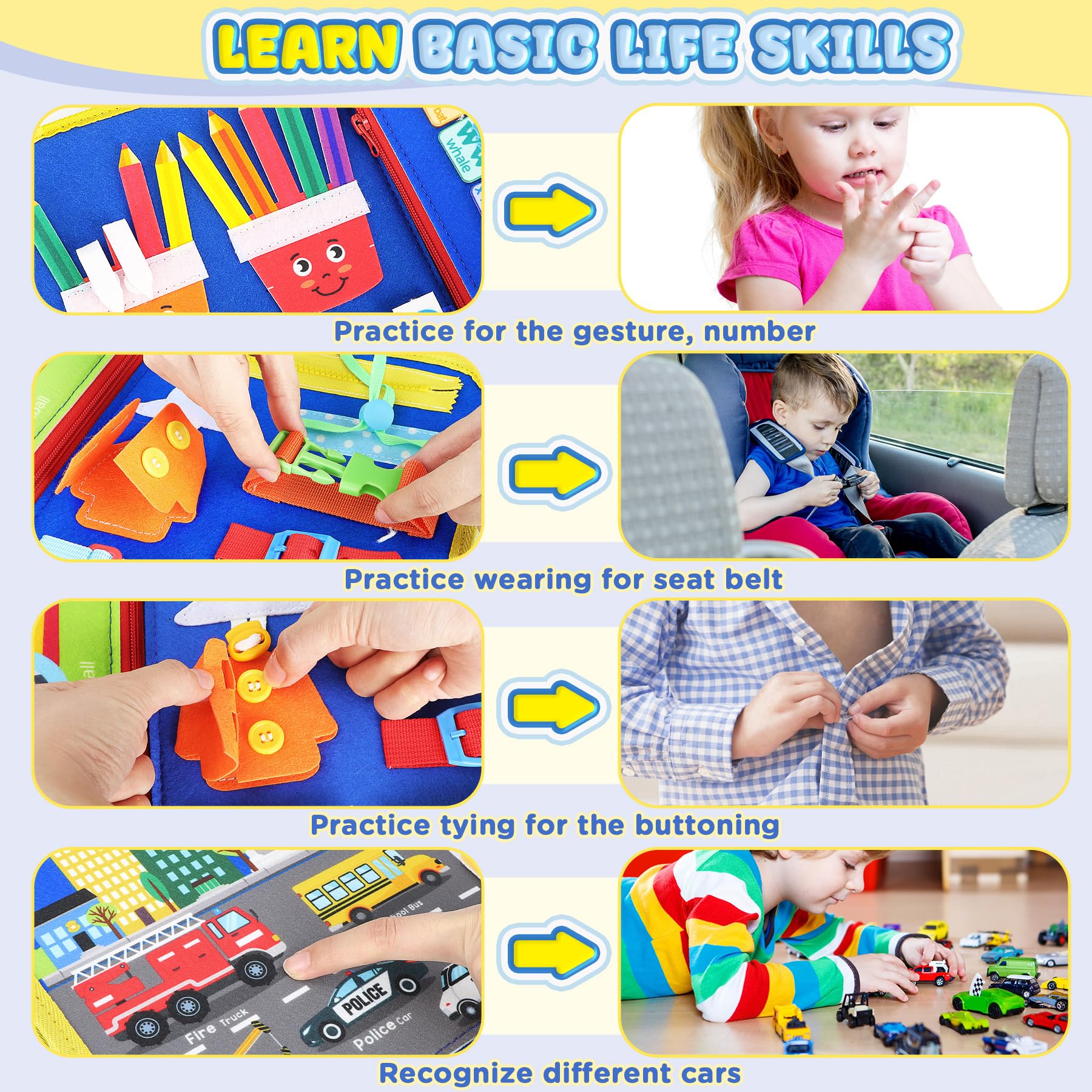 URMYWO Montessori Busy Board - Sensory Toys for Toddlers 1-4 Years Old, Fine Motor Skills Activity Book for Boys & Girls, Autism Learning Toys, Perfect Travel Gift for Road Trips, Airplane & Car Rides | Ideal for Home, Classroom & On-The-Go Play