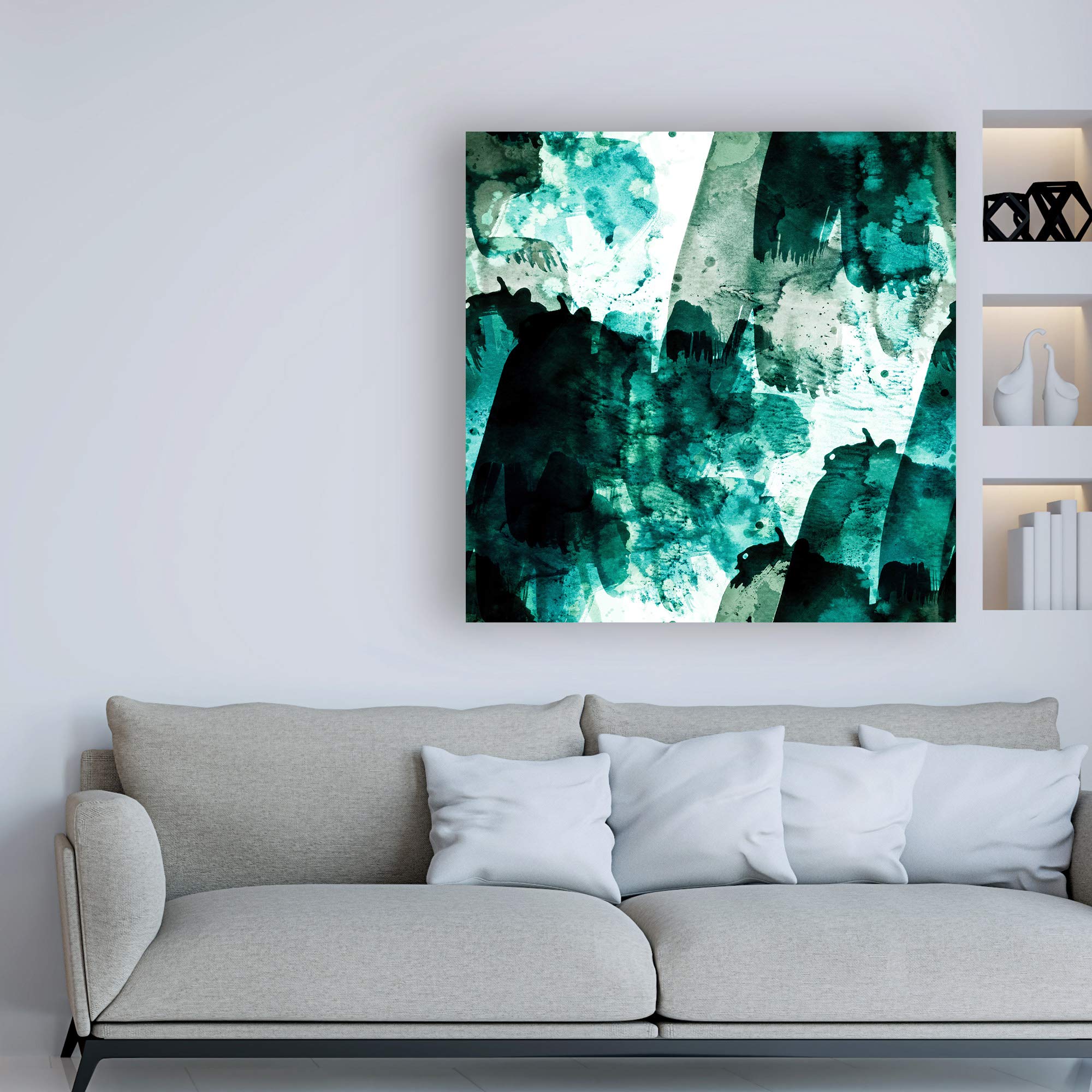 Trademark Fine Art 14x14 Inch Emerald & Moss Green Abstract Painting by Iris Lehnhard - Modern Wall Decor for Living Room, Bedroom & Office