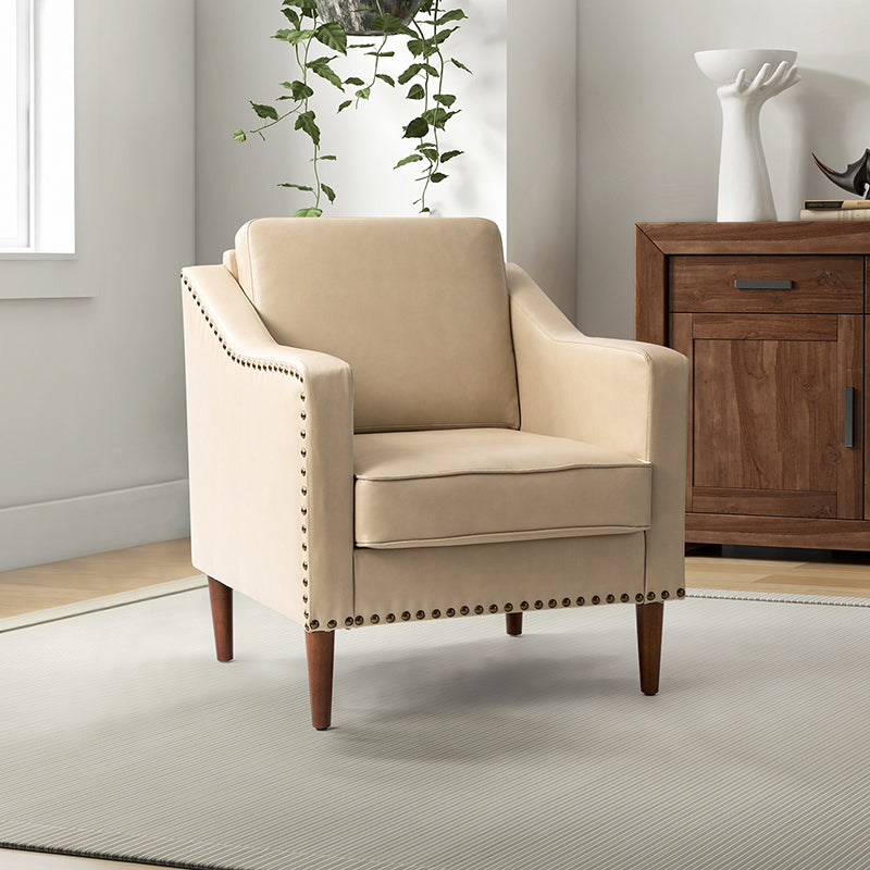 Rafaella Vegan Leather Armchair with Solid Wood Legs - Modern Vegan Leather Lounge Chair with Sturdy Wooden Legs for Living Room, Office, or Reading Nook