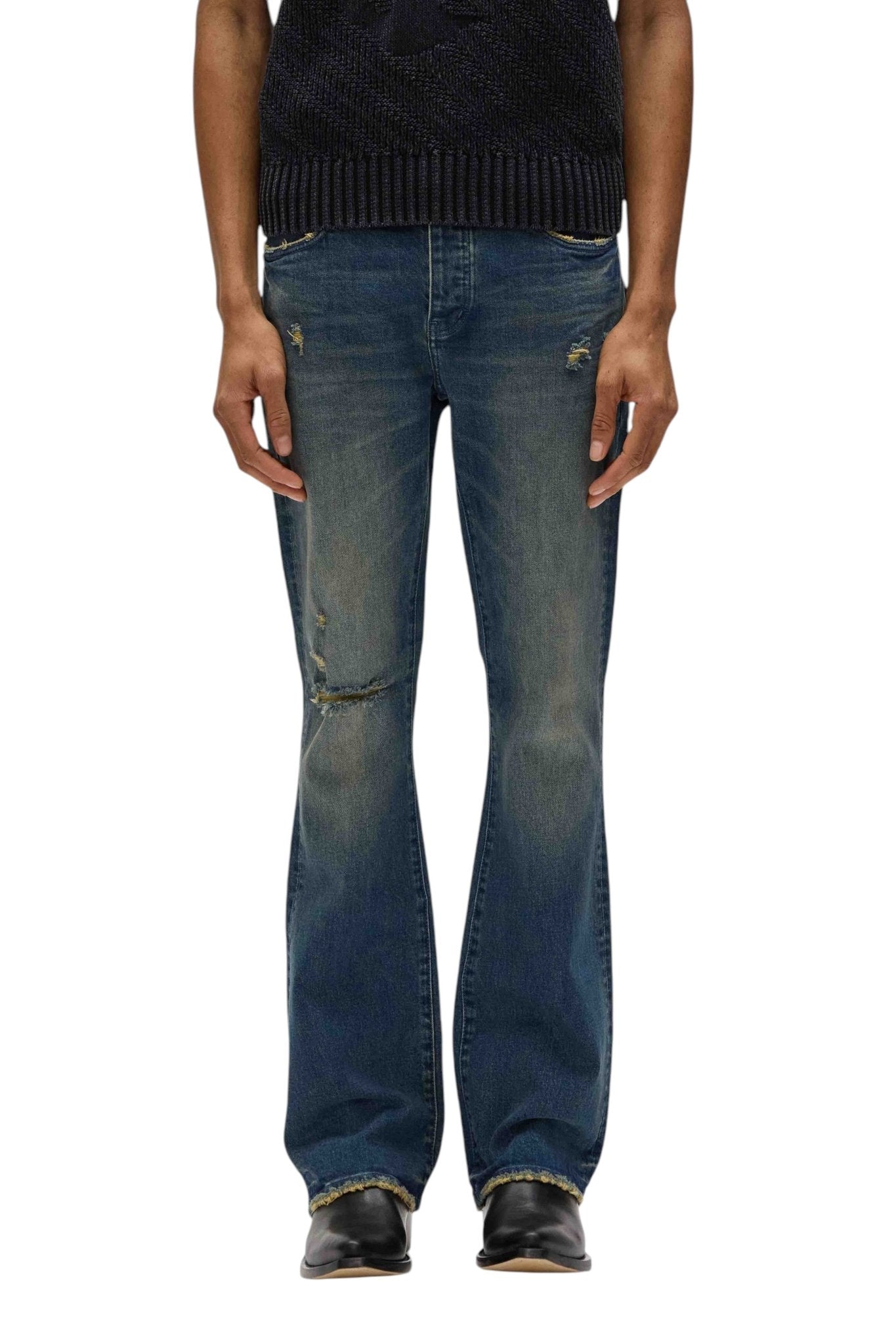 Purple Brand P004 ALDF Alloy Distressed Flare Jeans - Vintage Indigo Denim Pants for Women | Perfect for Casual Wear, Street Style & Boho Outfits