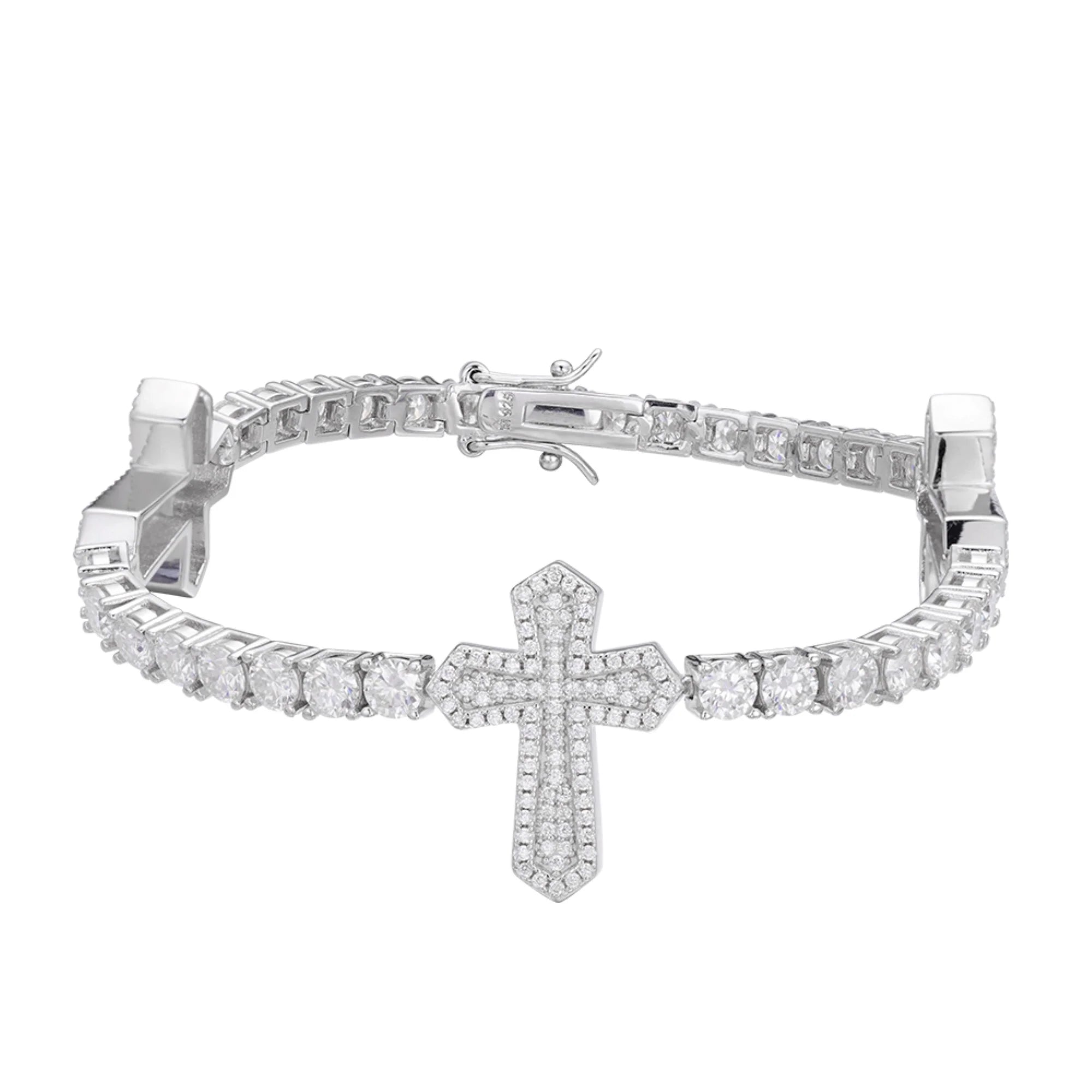 Stunning Sterling Silver Moissanite Diamond Cross Tennis Bracelet for Women - Elegant Jewelry Gift for Christmas, Anniversary & Special Occasions