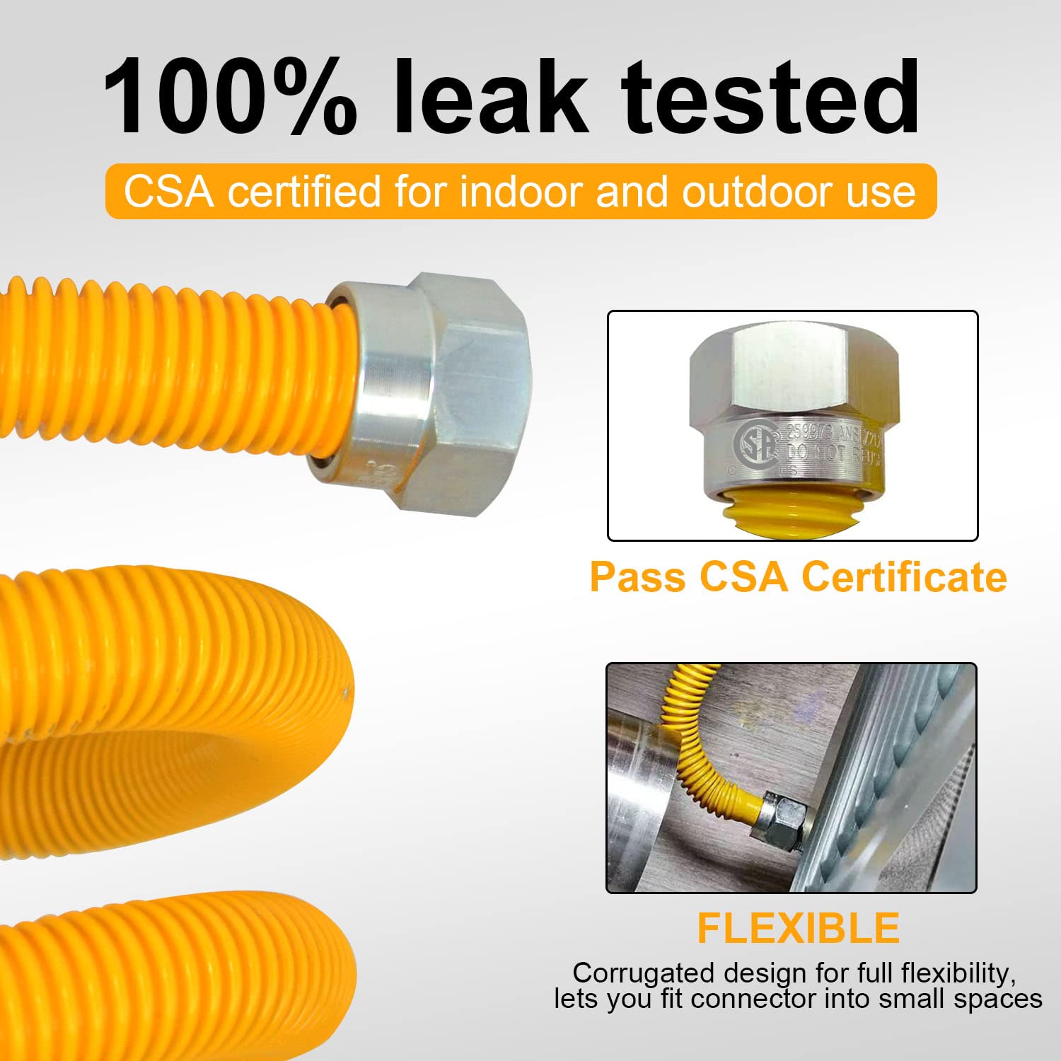 48 Inch Stainless Steel Gas Connector Kit with Yellow Coating - Flexible Gas Hose Line for Water Heater, Stove & Dryer - Safe & Durable for Home & RV Use
