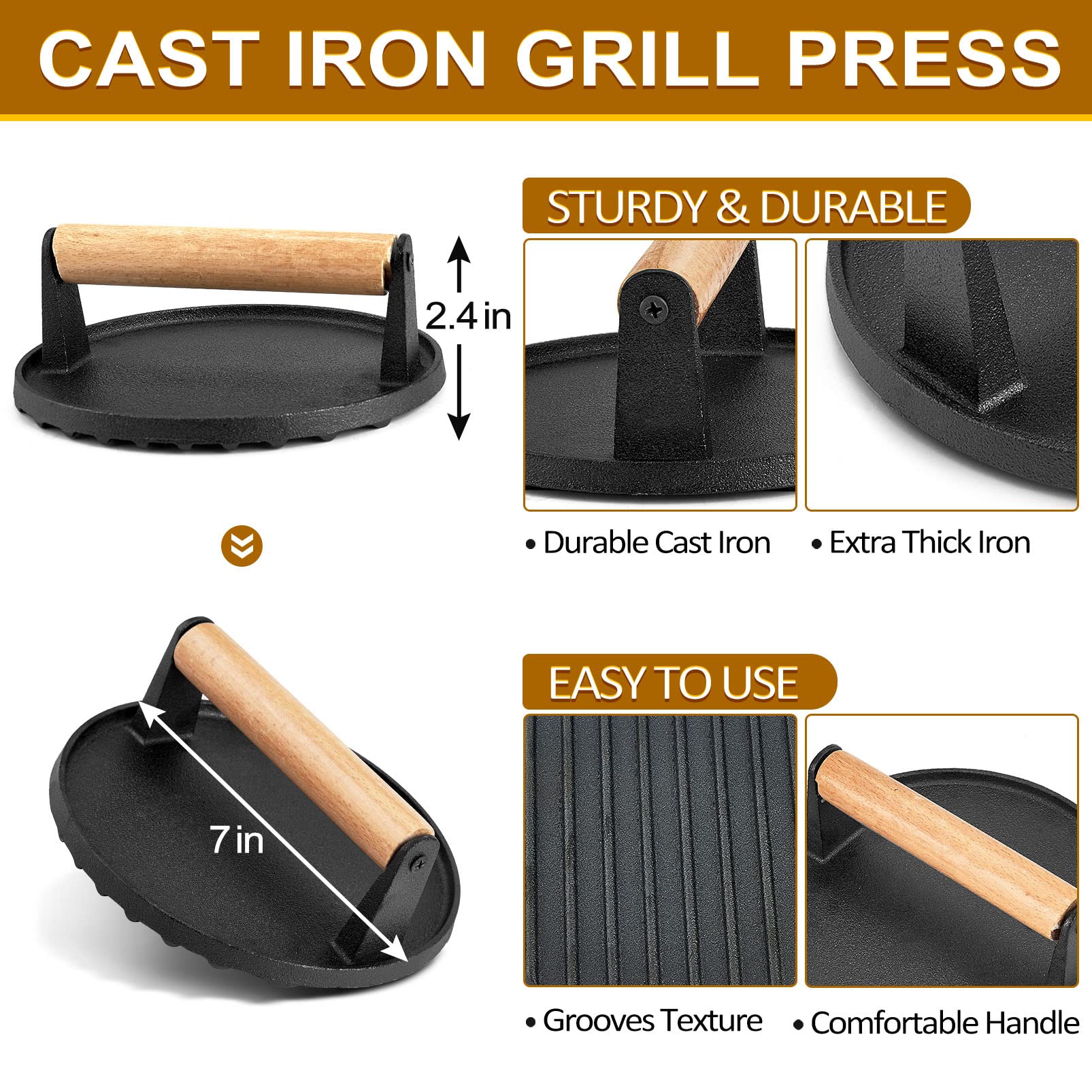Joyfair 9-Inch Cheese Melting Dome & Burger Press Kit - Cast Iron Grill Press for BBQ, Flat Top Griddle, Teppanyaki - Heavy Duty & Dishwasher Safe - Perfect for Outdoor Cooking, Backyard Grilling & Restaurant Use