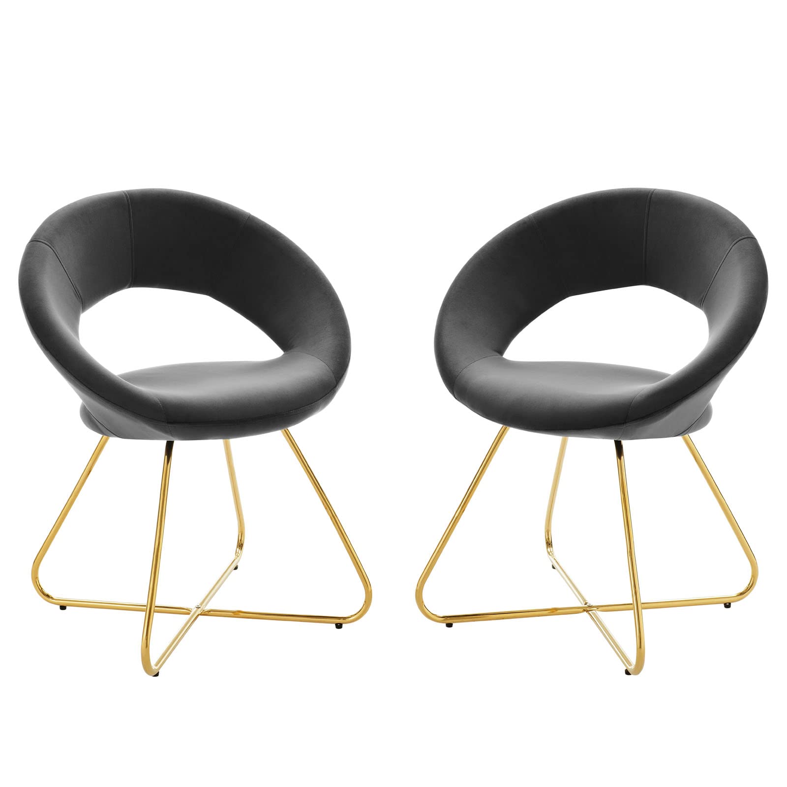 Premium Velvet Dining Chairs Set of 2 - Modern Gold & Charcoal Upholstered Accent Chairs for Elegant Dining Room, Restaurant or Home Decor