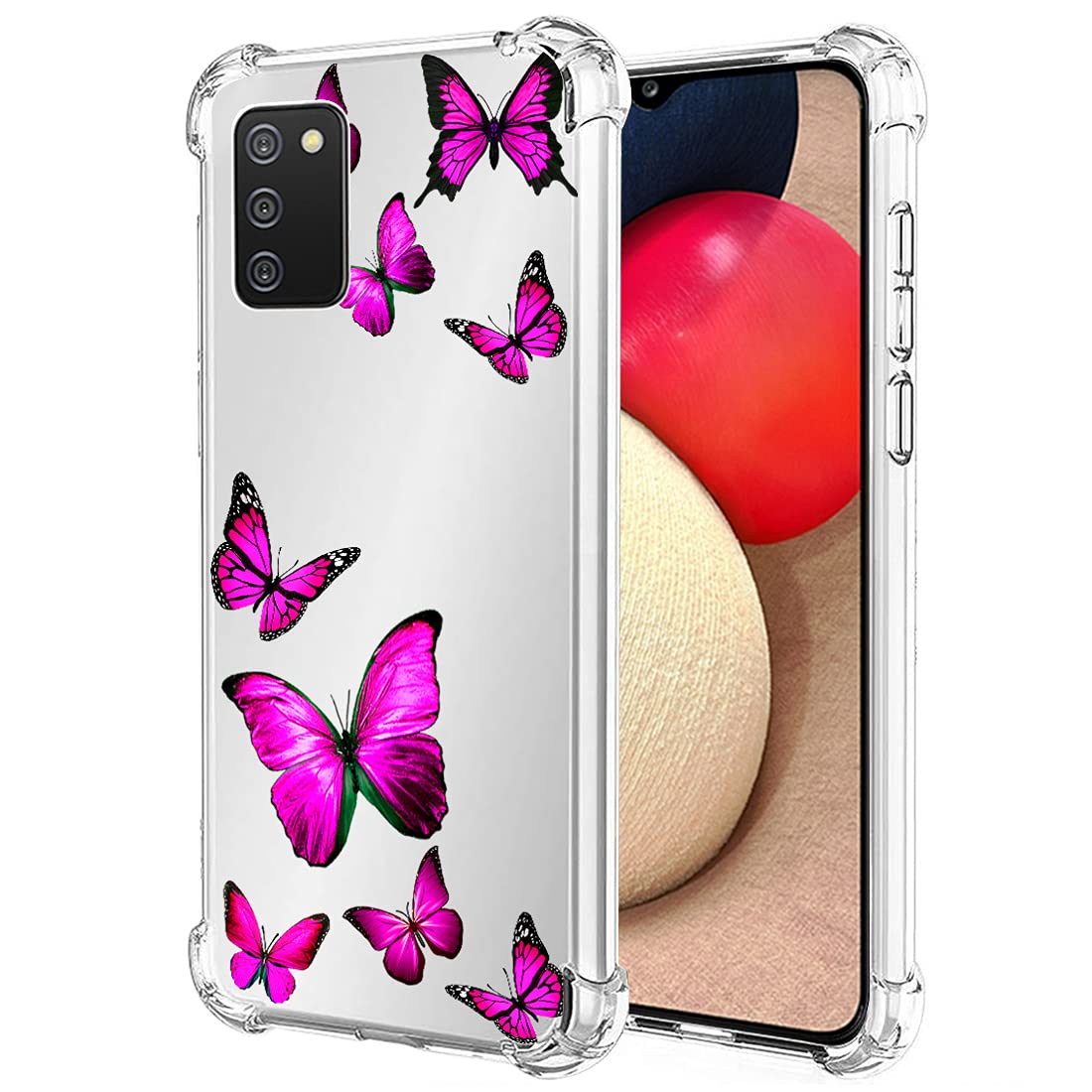 Samsung Galaxy A02S Phone Case for Women - Rose Butterfly Clear Slim Shockproof TPU Protective Cover with Soft Flexible Design | Perfect for Everyday Use, Work, and Travel
