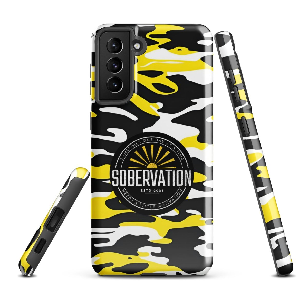 Sobervation Yellow Camo Samsung Phone Case - Stylish Protective Cover for Samsung Galaxy | Motivational Sobriety Gift for Recovery & Everyday Use
