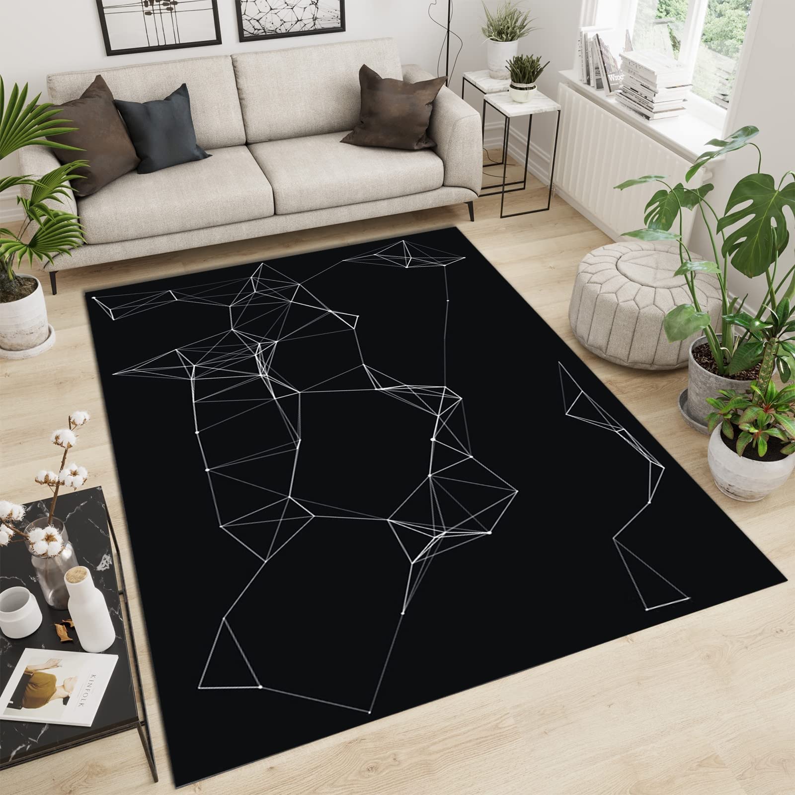 Modern Geometric Lines Technology Area Rug | Constellation Starry Sky Design | Soft Washable Non-Slip Rug for Living Room, Bedroom, Kitchen | 6ft x 4ft Home Decor Rug | Perfect for Cozy Spaces, Dorm Rooms & Office Decor