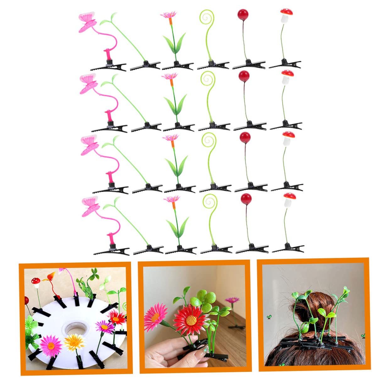 BIUDECO 24pcs Plant Hair Clips for Girls - Fun Sprout Hair Bows for Teens & Kids - Perfect for School & Parties