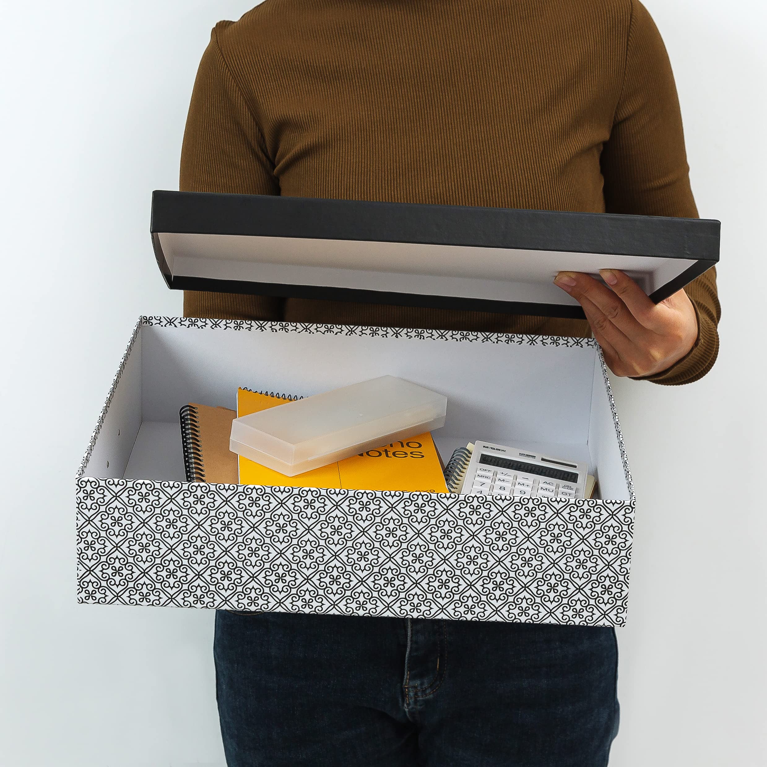 SLPR Black and White Decorative Cardboard Boxes with Lids - Set of 3 Nesting Paperboard Storage Boxes for Scrapbooking, Keepsakes, Photos, Letters & Documents | Perfect for Home Organization, Memory Keeping & Gift Wrapping
