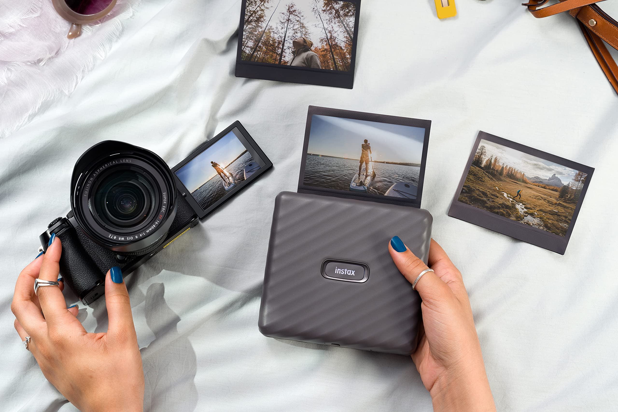 Fujifilm Instax Link Wide Instant Film Printer with 40 Shots - Mocha Gray | Print Photos from Phone, Share Memories at Parties & Travel