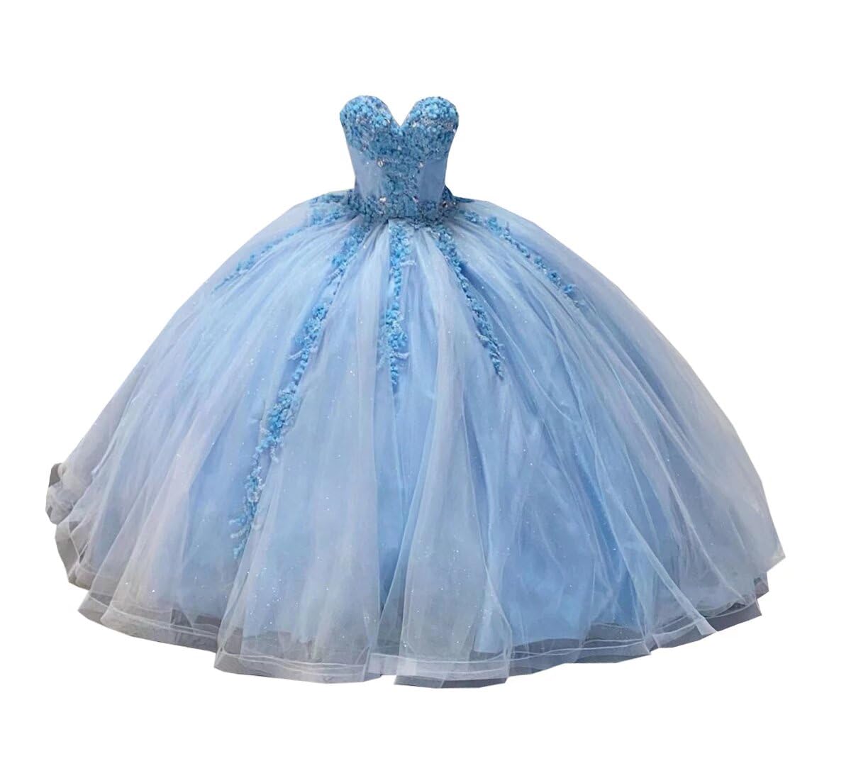 Sweetheart Glitter Sequined Tulle Ball Gown Prom Party Dresses 2025 with 3D Flowers - Elegant Formal Gowns for Homecoming, Quinceañera, Wedding & Special Occasions