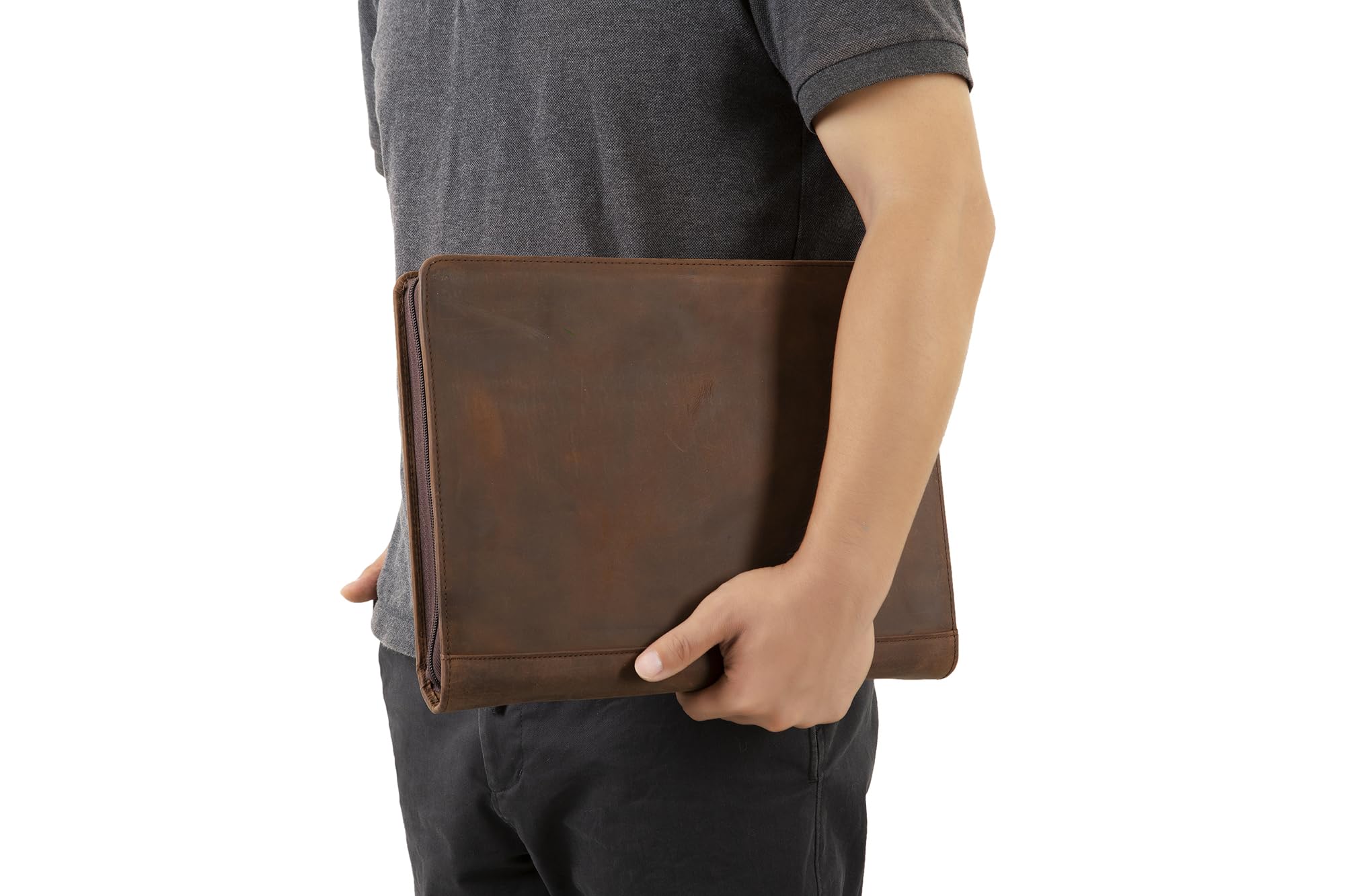 Premium Leather Portfolio Binder - 3 Ring Organizer with Zipper for iPad & Laptop | Professional Padfolio for Men | Business Document Holder | Perfect for Office, Meetings & Job Interviews (Dark Khaki)