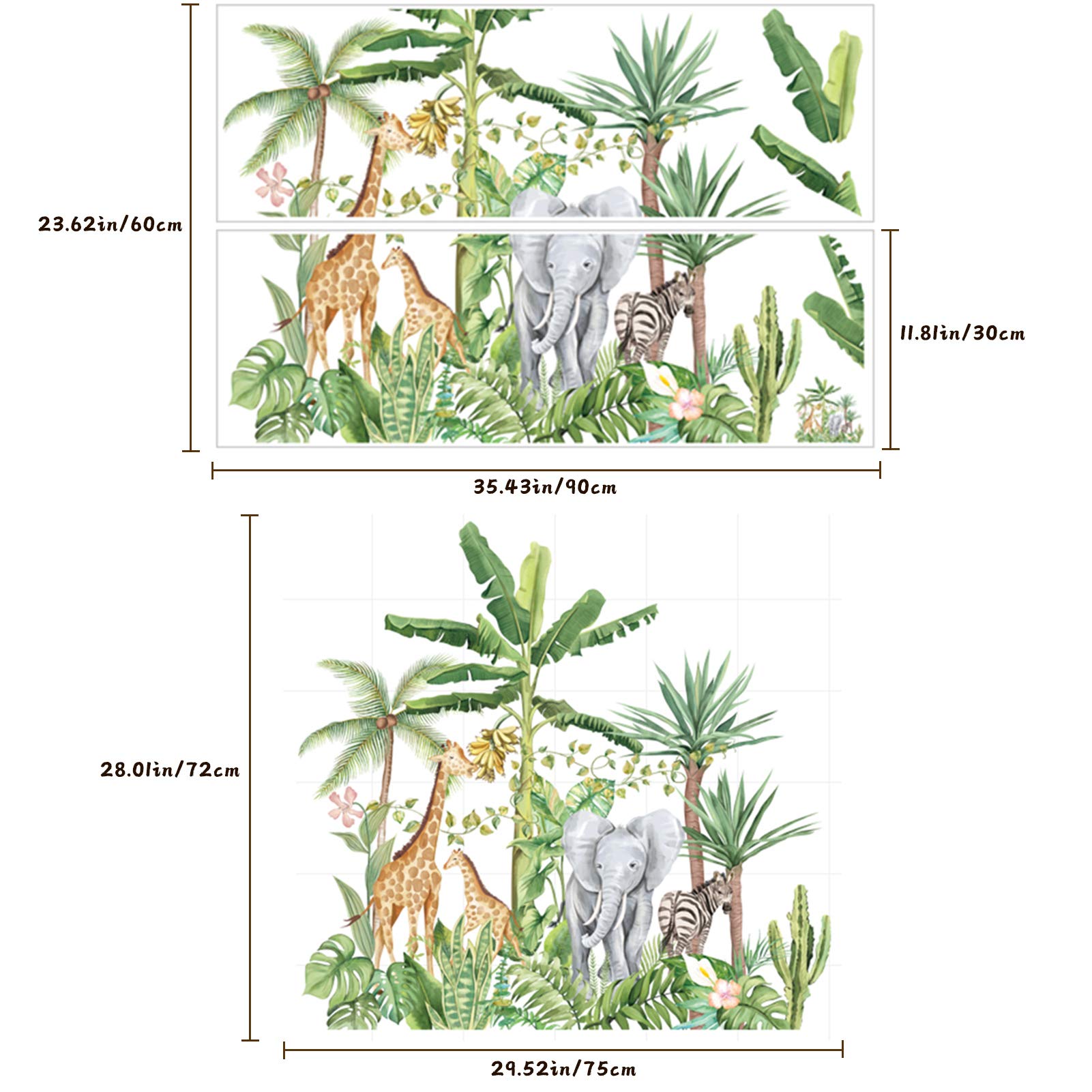 Cartoon Tropical Rainforest Animal Wall Stickers - Removable Jungle Elephant Giraffe Zebra Decals for Kids Bedroom, Nursery & Home Decor | Perfect for Children's Room Themes, Playroom Murals & DIY Wall Art Projects