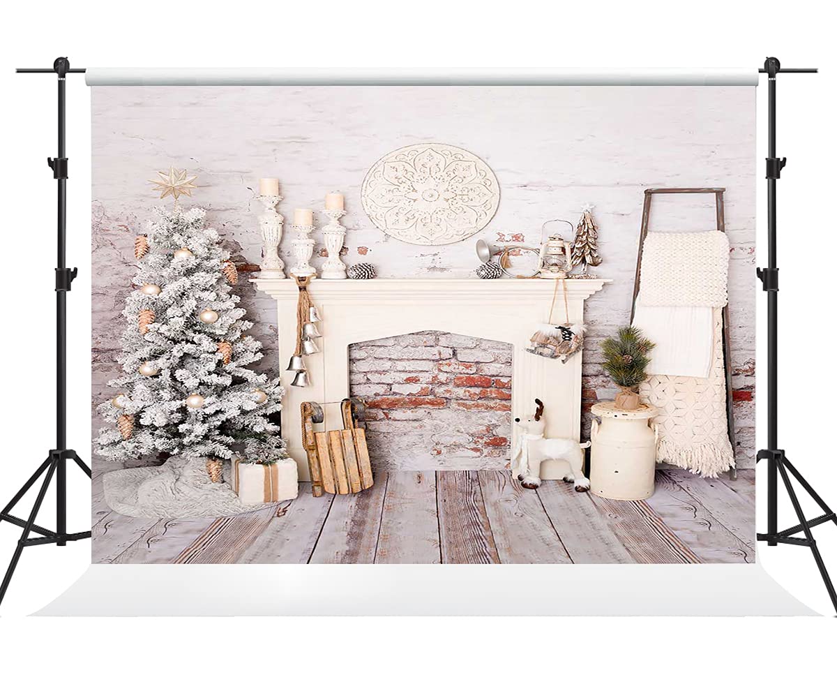 Kate 1010ft Christmas Brick Wall Photo Backdrop - White Xmas Photography Background with Trees for Indoor Holiday Shoots - Perfect for Family Portraits, Product Photography & Social Media Content