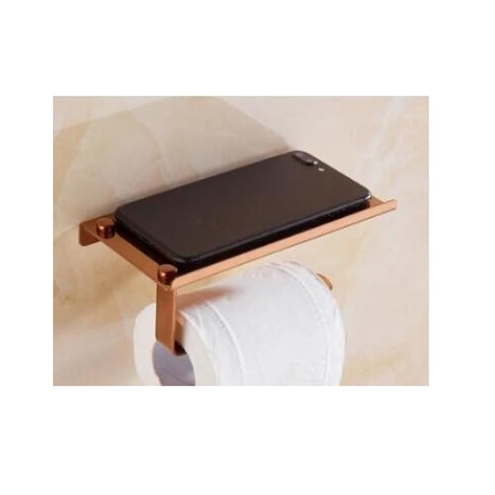 Stainless Steel Bathroom Hardware Set - Rose Gold Towel Rack, Phone Holder with Shelf, Tissue Box & Toilet Paper Holder | Modern Bathroom Organization for Phones, Towels & Essentials