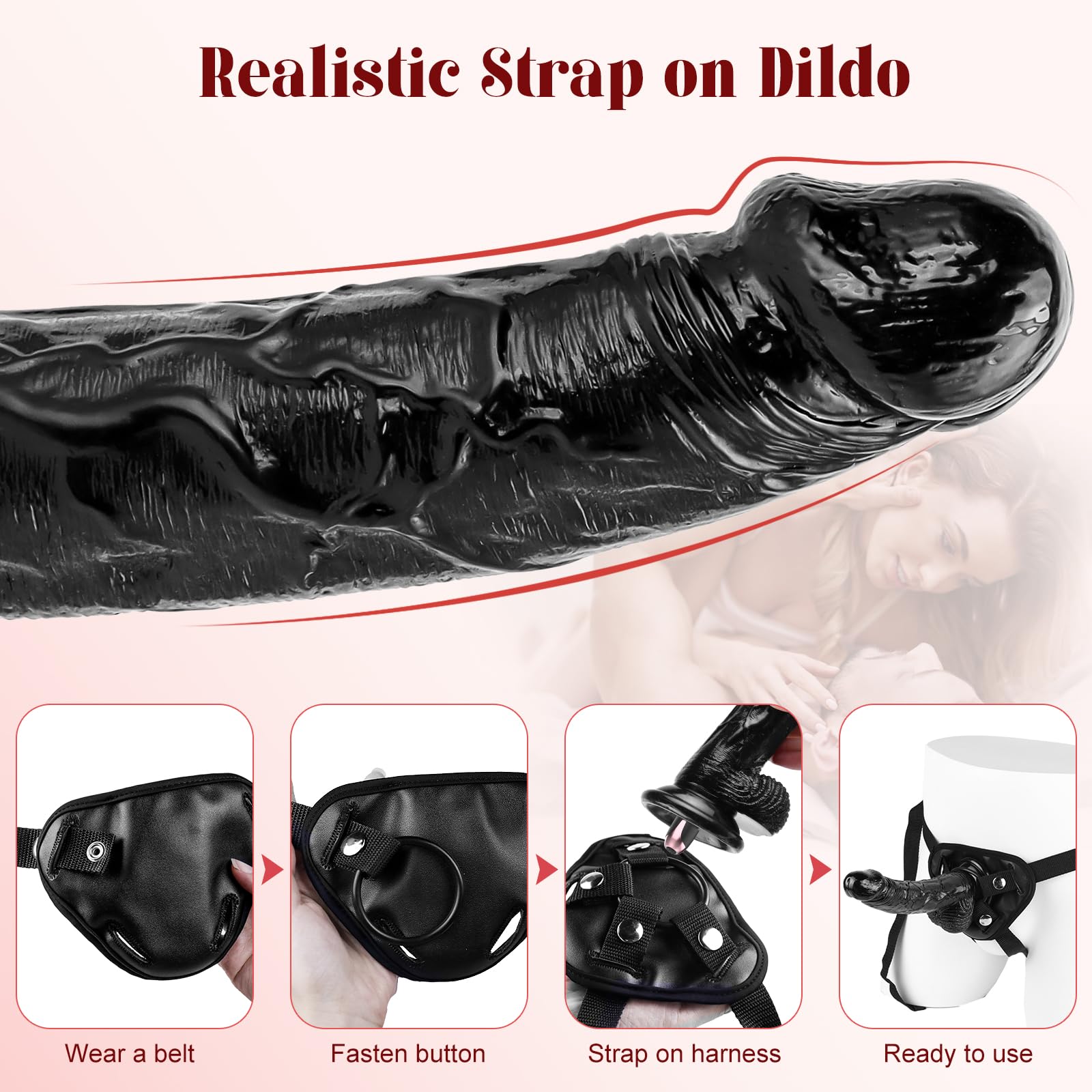 Realistic Strap-On Vibrating Dildo with Bullet Vibrator & Detachable Silicone G-Spot Stimulator - Wearable Harness for Women & Lesbian Couples - Black Adult Sex Toy for Vaginal Massage & Couple Play