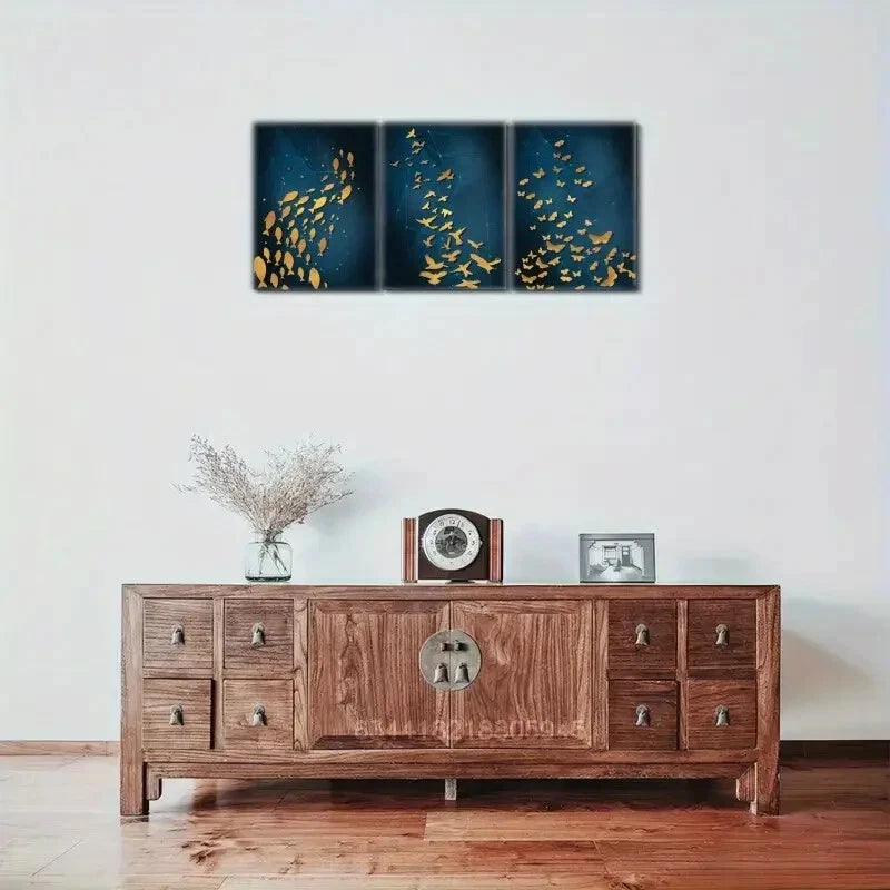 3-Piece Metal Wall Art - School of Fish & Flock of Birds - Ready to Hang Home Decor for Living Room, Bedroom or Office