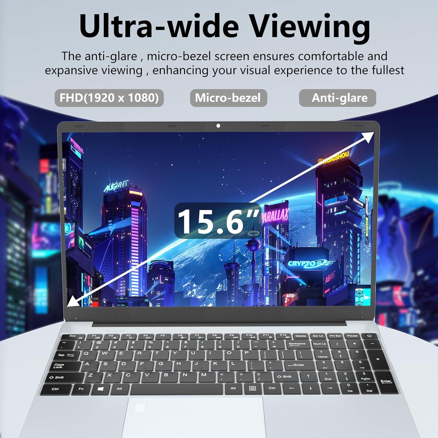 15.6 Inch Gaming Laptop - 12th Gen Intel N95 Processor (Up to 3.4GHz), 16GB RAM, 1TB SSD, FHD IPS 1920x1080 Display, Backlit Keyboard, Fingerprint Unlock, 180° Hinge - Perfect for Esports, Streaming & Work