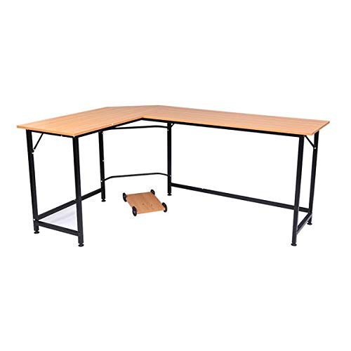 Modern L-Shaped Computer Desk with Storage Shelf - Solid Beech Wood Finish for Home Office, Gaming & Study Workspace