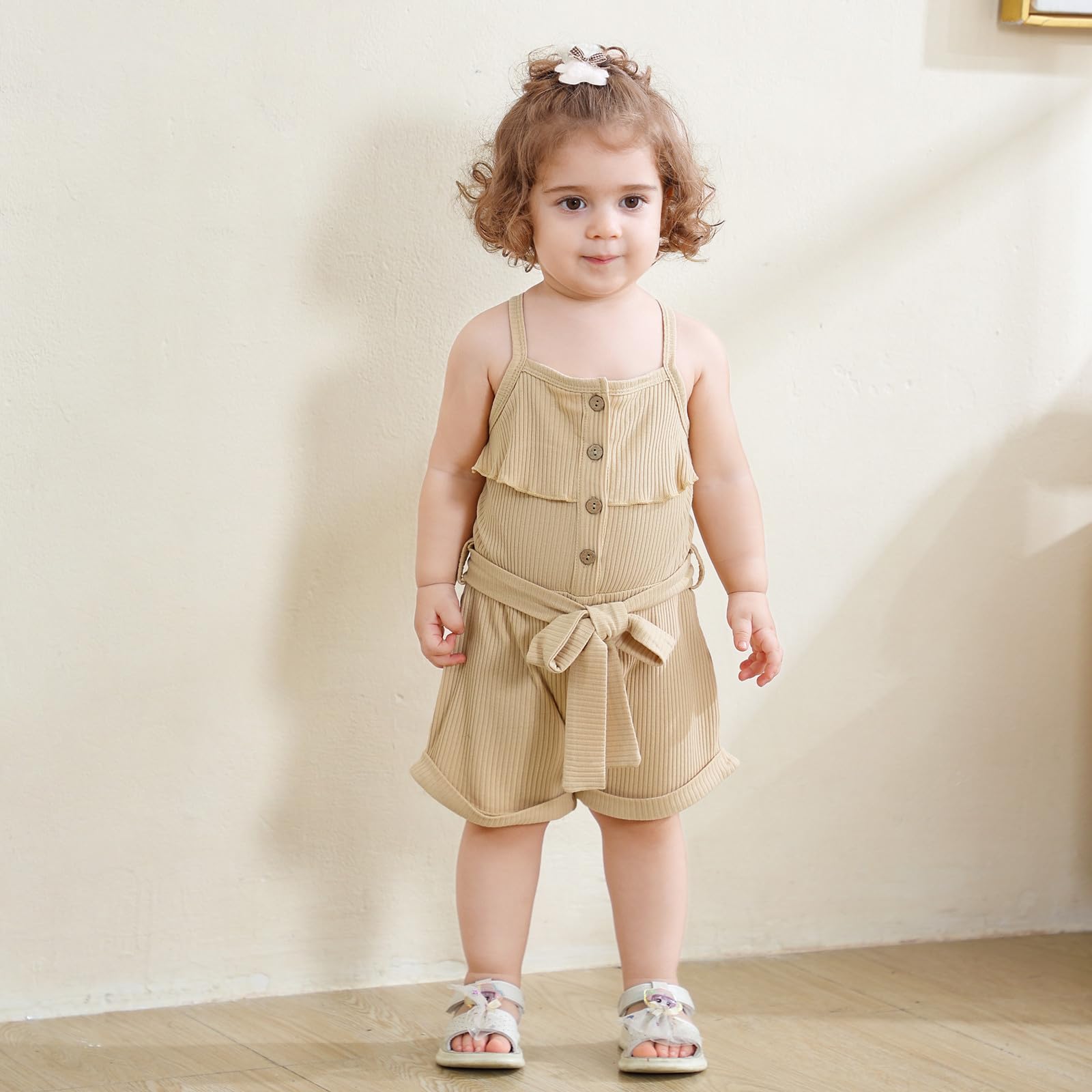 **Baby Girls' Halter Romper - Sleeveless Summer Jumpsuit with Adjustable Straps | Casual & Comfortable Toddler Outfit for Playtime, Beach, and Outdoor Adventures**
