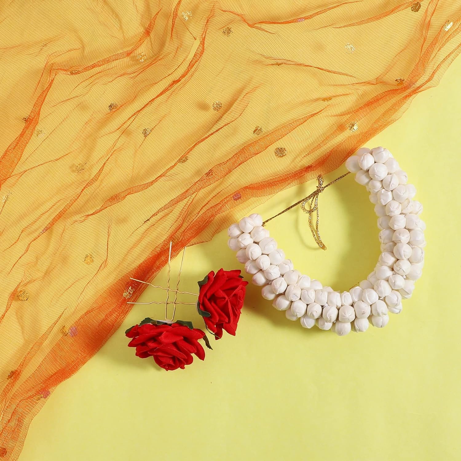 Rubela Combo Styling Set - Artificial Hair Bun, Gajra & Flower U-Pin Hair Clip for Women & Girls | Perfect for Weddings, Parties & Special Occasions