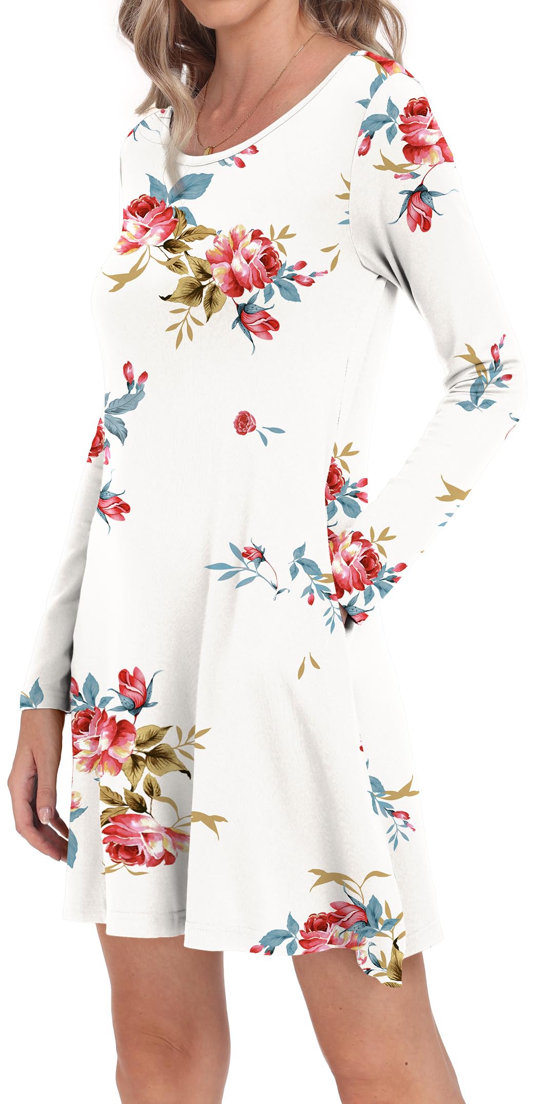Women's Casual Long Sleeve Pocket T-Shirt Dress - Loose Fit Comfortable Cotton Dress for Everyday Wear, Work, Travel & Lounge
