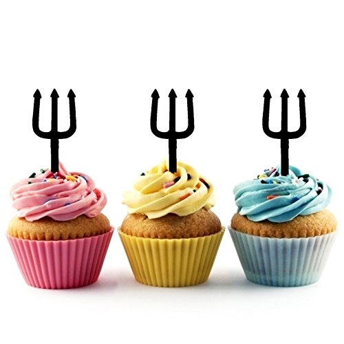 10 Pack Devil Pitchfork Trident Silhouette Acrylic Cupcake Toppers for Halloween, Birthday & Wedding Party Decorations - Perfect for Cupcakes, Cakes and Dessert Displays