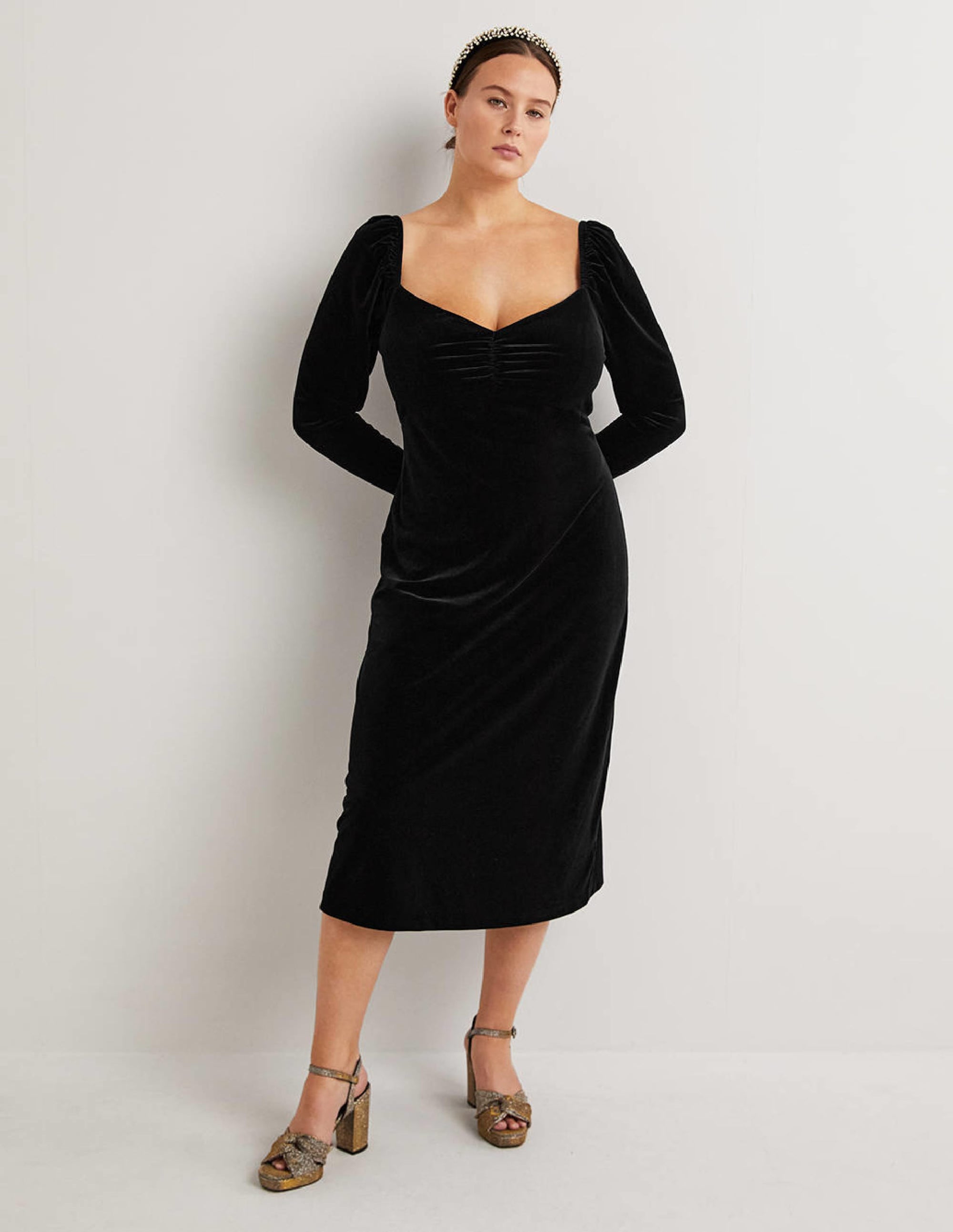 Black Velvet Sweetheart Midi Dress for Women - Elegant Formal & Party Wear - Perfect for Weddings, Date Nights & Special Occasions