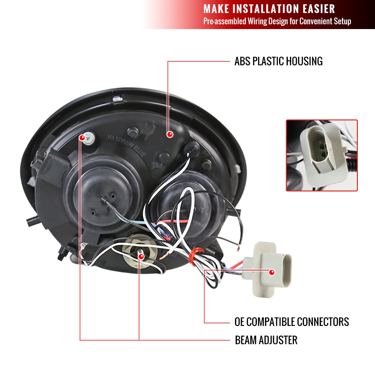 VW Beetle 98-05 Halo Projector LED Headlights - Black Pair for Enhanced Night Driving & Style Upgrade