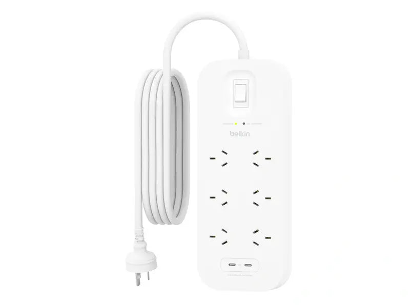 Belkin SRB006AU2M SurgePro 6-Outlet Surge Protector with Dual USB-C 30W Charging - Power Strip for Home Office, Gaming Setup & Travel Electronics Protection