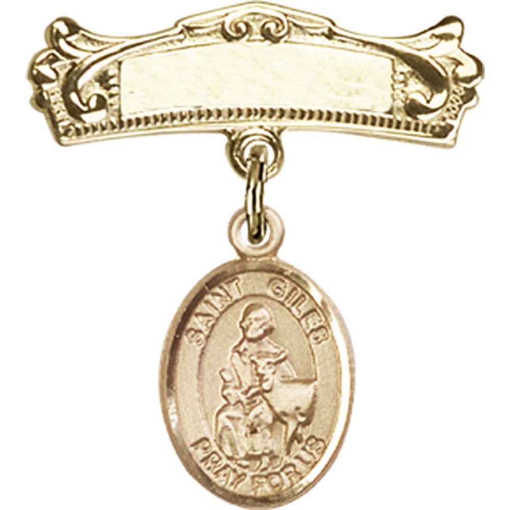 Gold Filled Baby Badge with St. Giles Charm & Arched Polished Pin (7/8