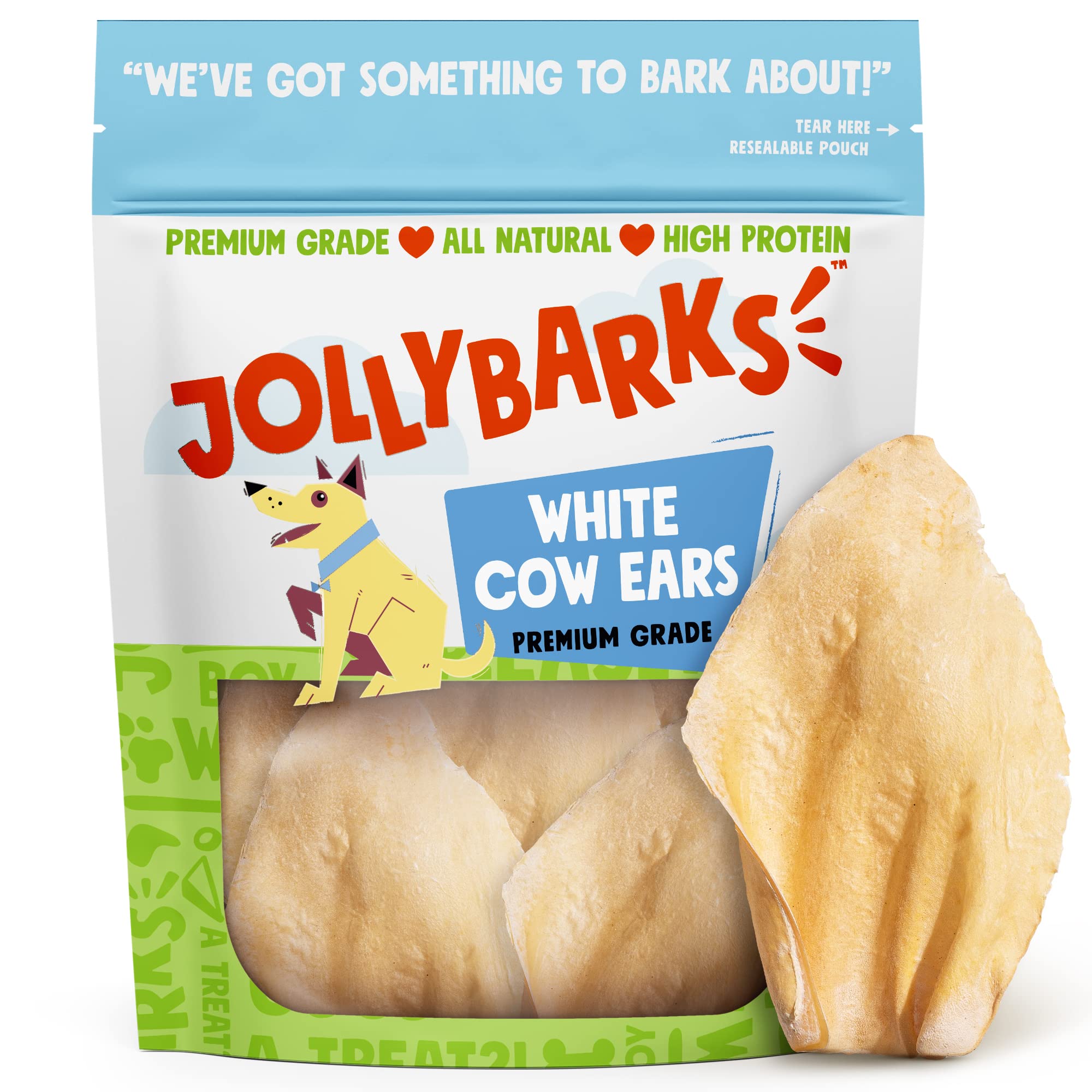 JollyBarks White Cow Ears for Dogs - Natural Long-Lasting Dog Chews, Rawhide-Free Healthy Treats for Small, Medium & Large Breeds (12 Pack) - Perfect for Training, Teething & Dental Care