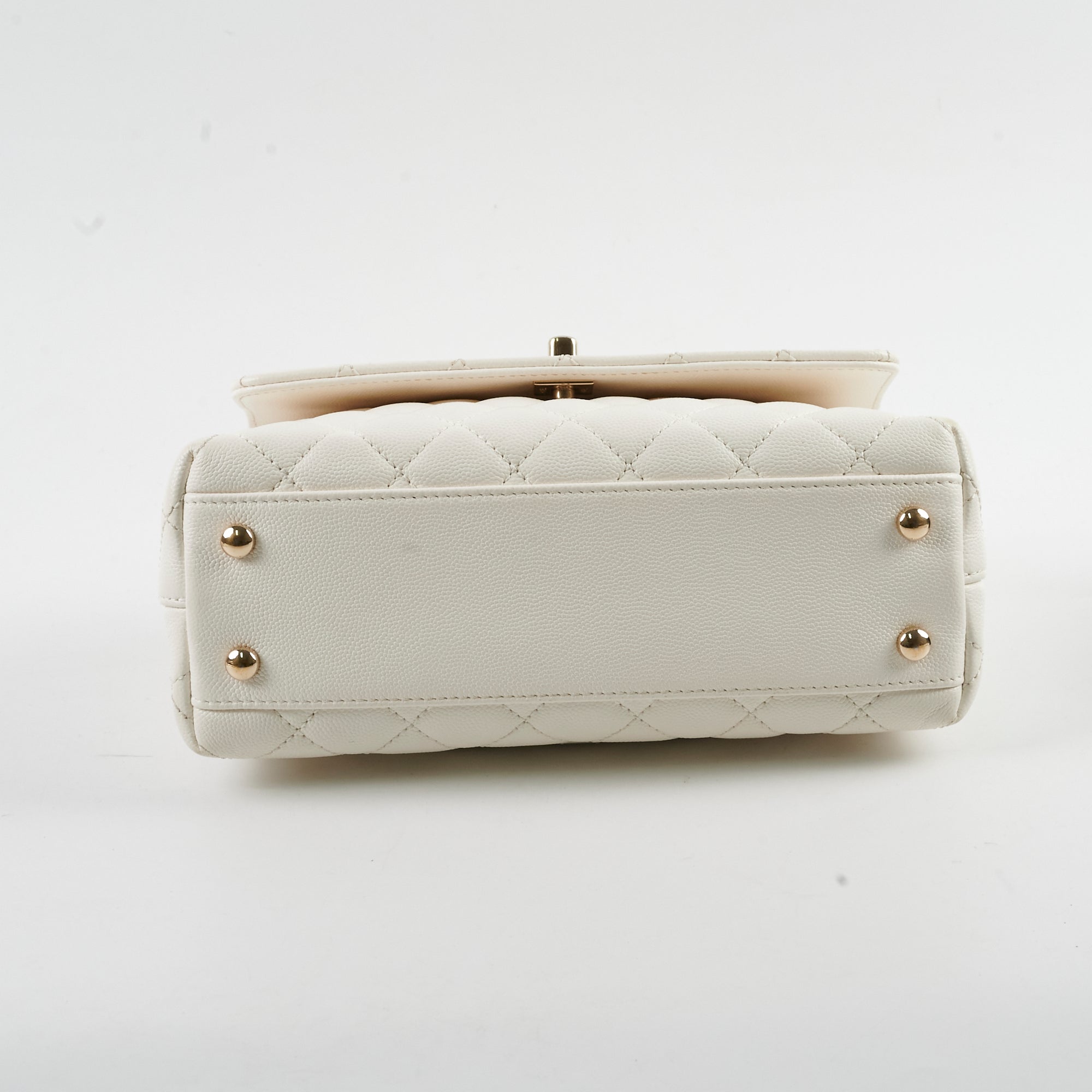 Chanel Small Coco Handle Bag in Caviar Leather with Gold Hardware - White Luxury Crossbody Purse for Women, Perfect for Date Night & Special Occasions