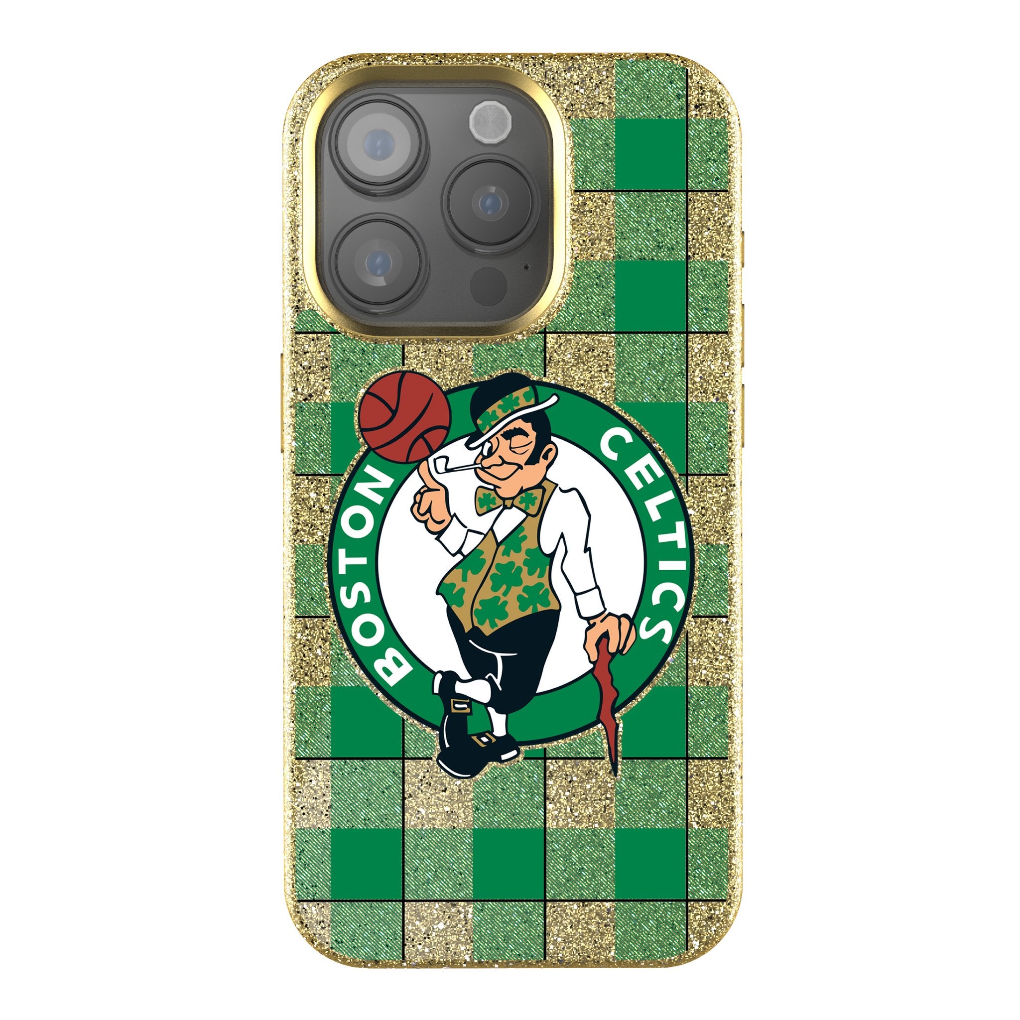 Boston Celtics Plaid Bling Phone Case for iPhone & Samsung - Stylish Celtics Team Pride Accessory for Basketball Fans & Game Day Outfits