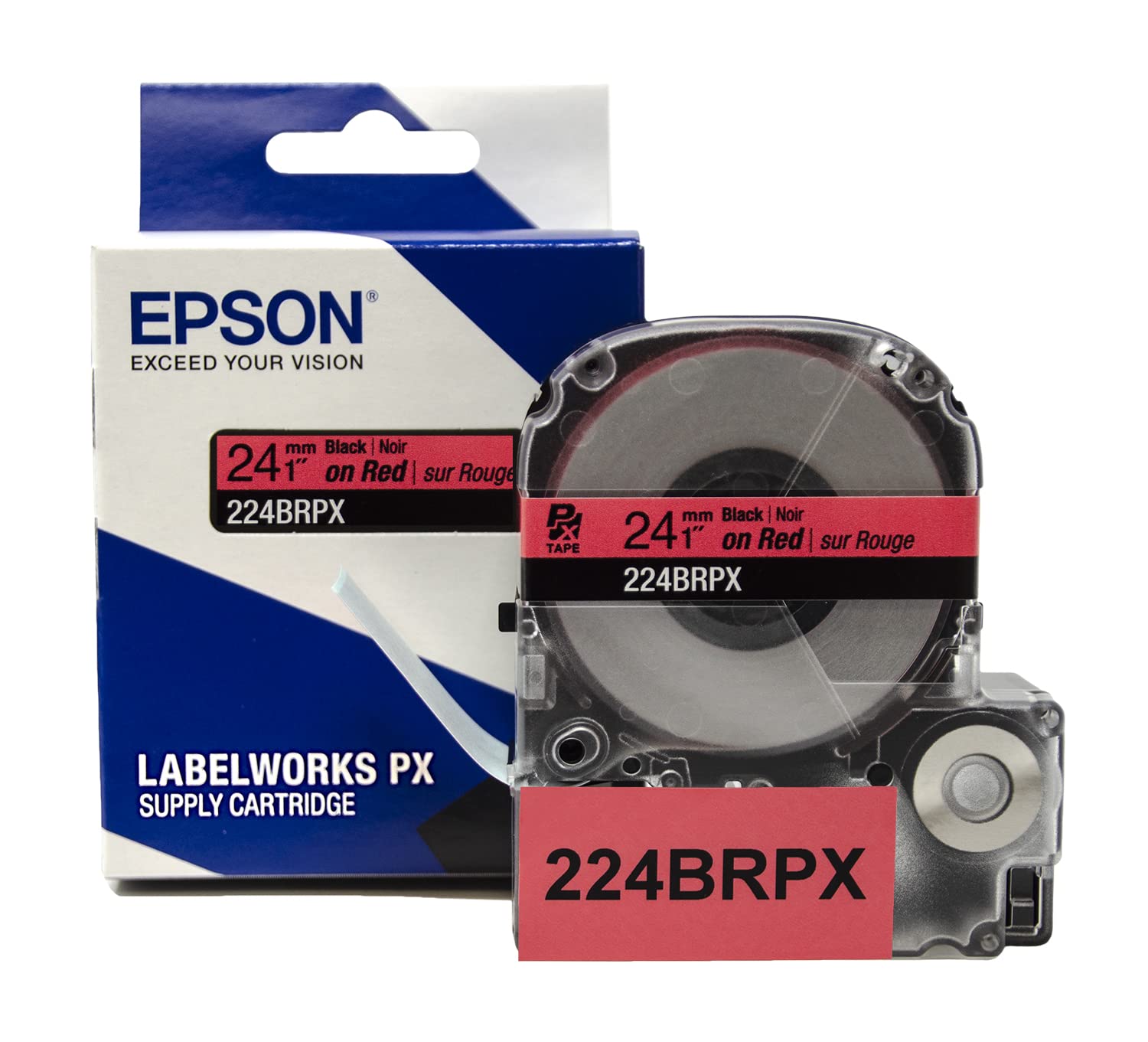 Epson LABELWORKS 224BRPX PET Polyester Tape Cartridge - Black on Red Label Maker Tape - 1 Inch (24mm) Wide, 30 Feet - Perfect for Office, Warehouse & Home Organization