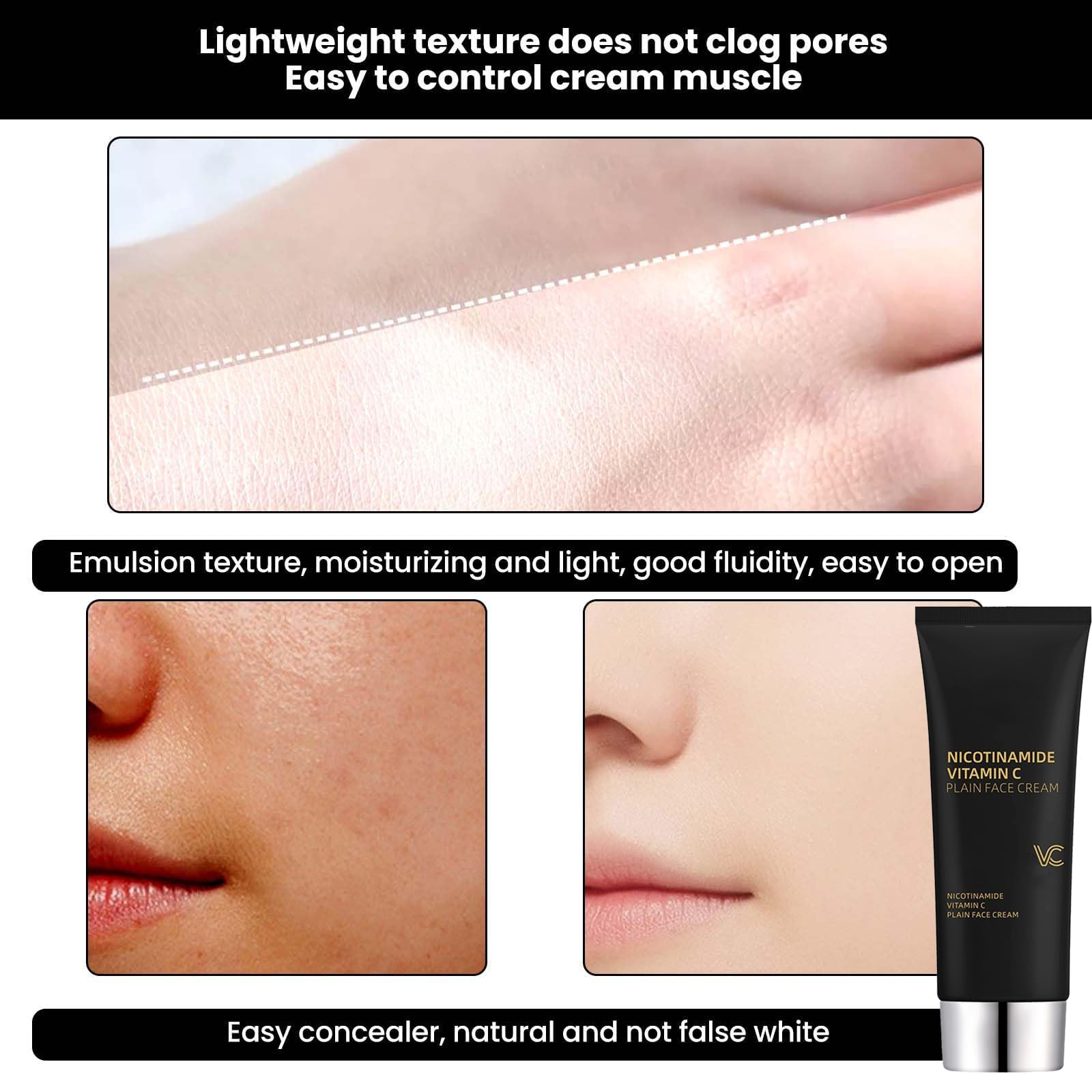 Niacinamide Vitamin C Black Tube Cream for Skin - Multifunctional Hydrating Niacinamide Makeup Cream, Niacinamide Vitamin C Facial Cream, Nicotinamide with Vitamin C (1pc) - Perfect for Daily Skincare & Makeup Routine