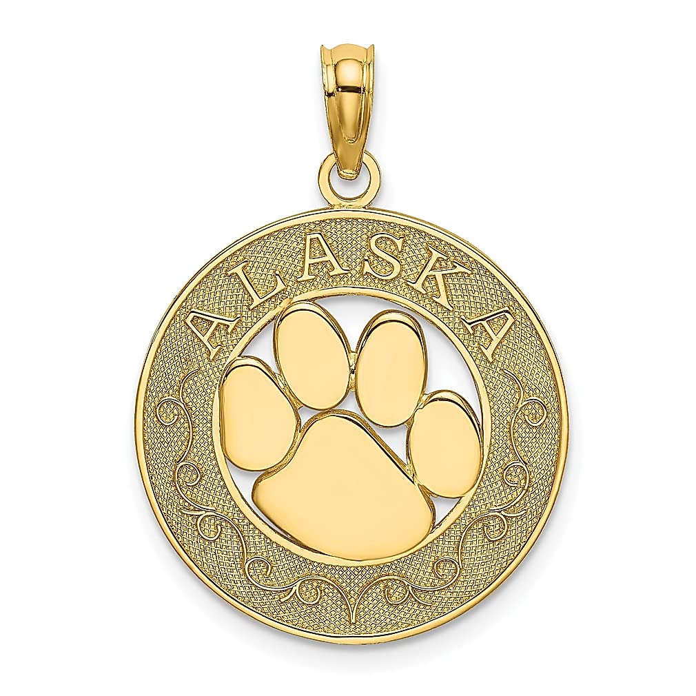 14K Yellow Gold Alaska Bear Paw Charm Necklace Pendant - Dainty Travel Jewelry for Women, Nature-Inspired Fine Jewelry Gift for Her - Perfect for Outdoor Adventures, Hiking Trips & Alaska Souvenirs