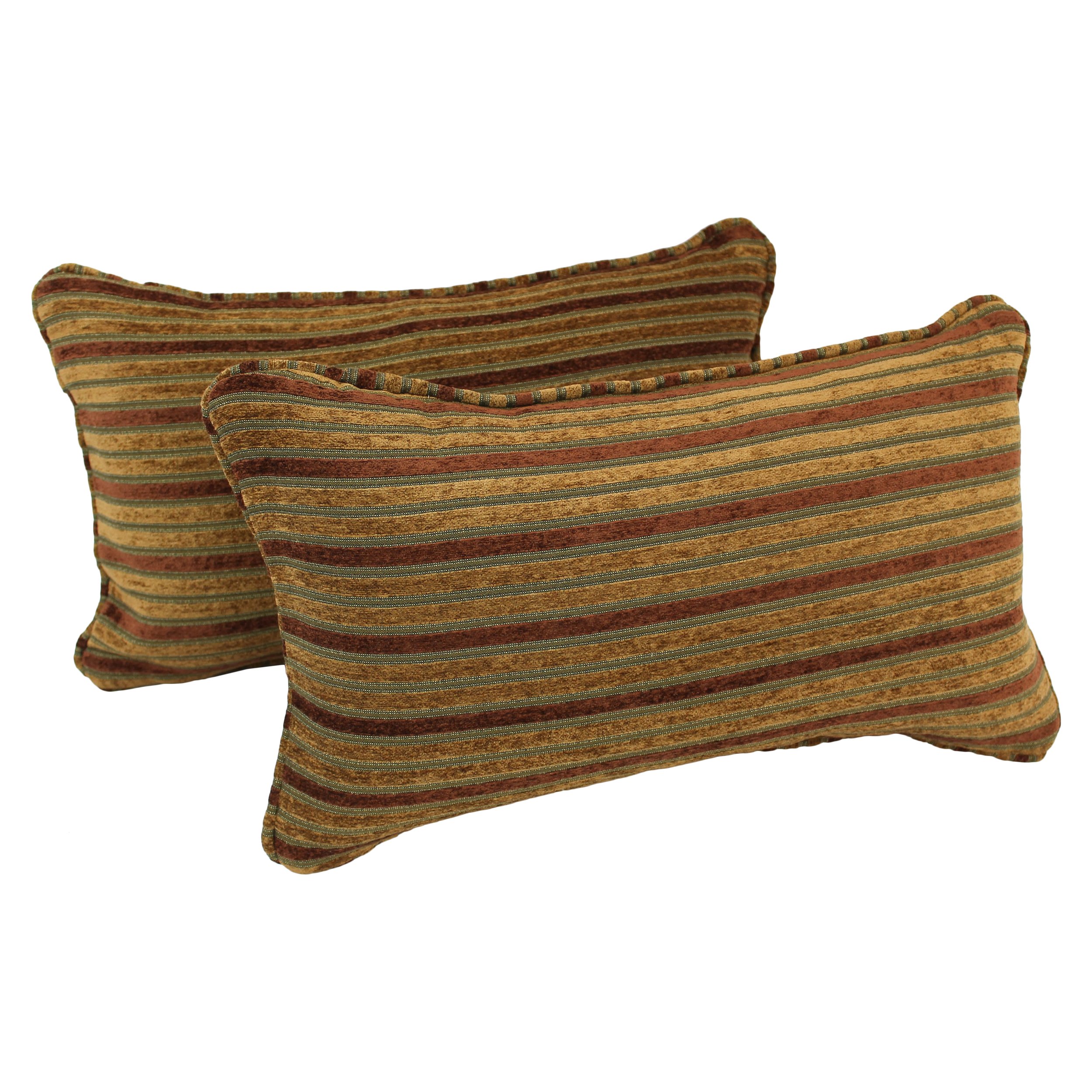 Blazing Needles Corded Jacquard Chenille Throw Pillows (Set of 2) - 20x12 Inches, Autumn Stripes Design - Soft Decorative Couch Pillows for Living Room, Bedroom & Home Decor