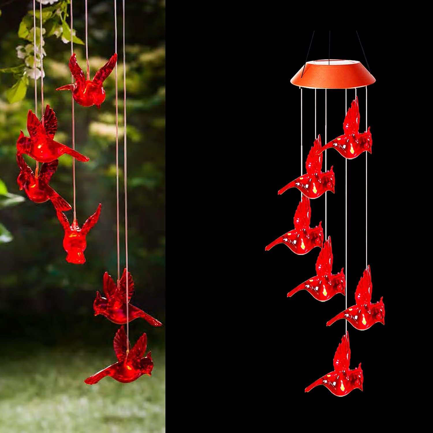 Topadorn Cardinal Solar Wind Chimes - Waterproof Color Changing Outdoor Decor with Automatic Light | Solar Powered, Weather Resistant for Garden, Patio, Yard | Perfect for Relaxing Evenings & Home Decoration