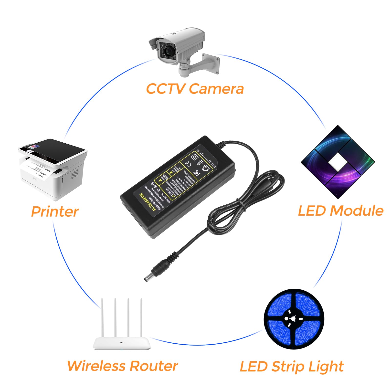 12V 5A 60W LED Power Supply Adapter - AC 100-240V to DC 12V Converter with 5.5x2.1mm Connector for LED Strip Lights, Security Cameras, DVD Players - Perfect for Home Theater, CCTV Systems & DIY Lighting Projects
