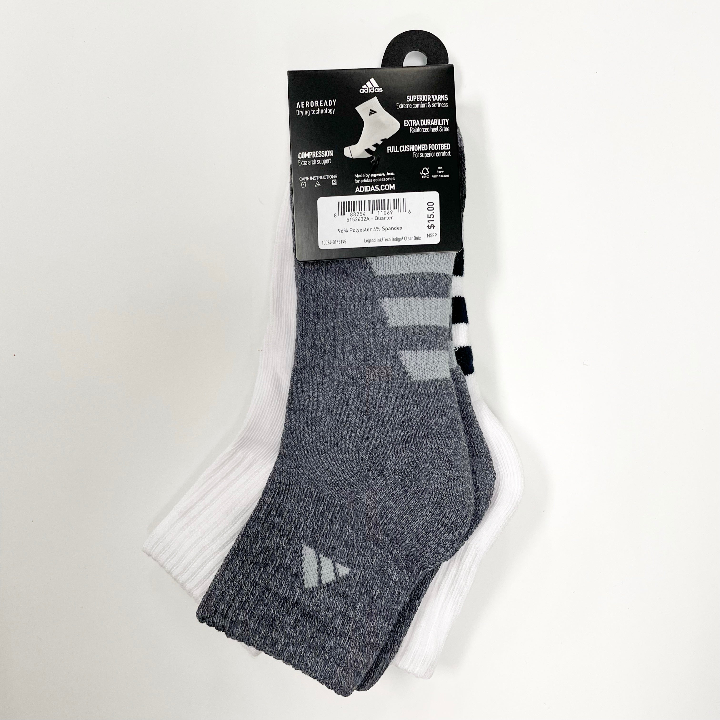 Adidas Men's Cushioned Quarter-Cut Athletic Socks - 3 Pairs Pack for Running, Gym & Everyday Comfort