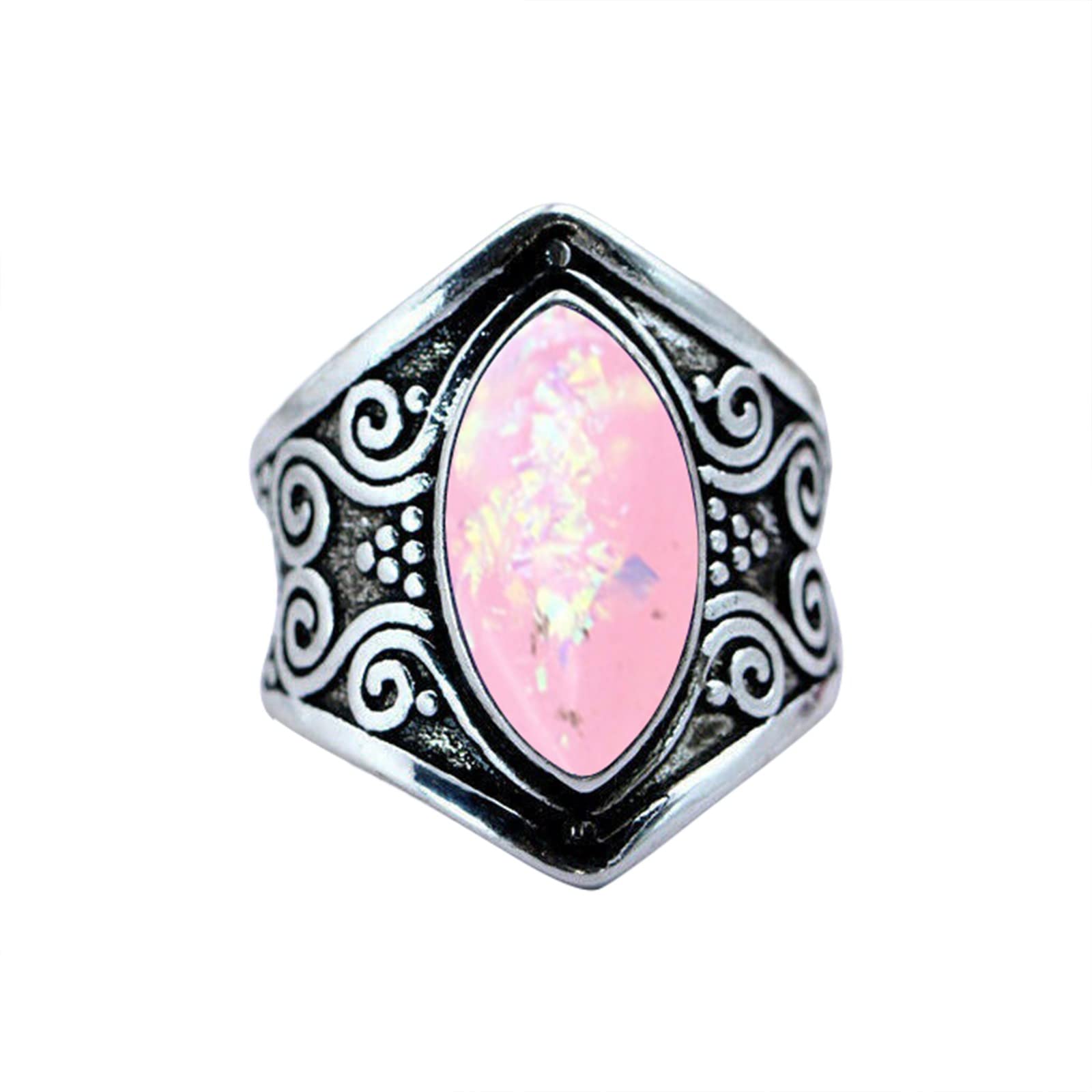 Goth Punk Band Rings for Men & Women - Vintage Silver Gemstone Stackable Rings for Gothic Style