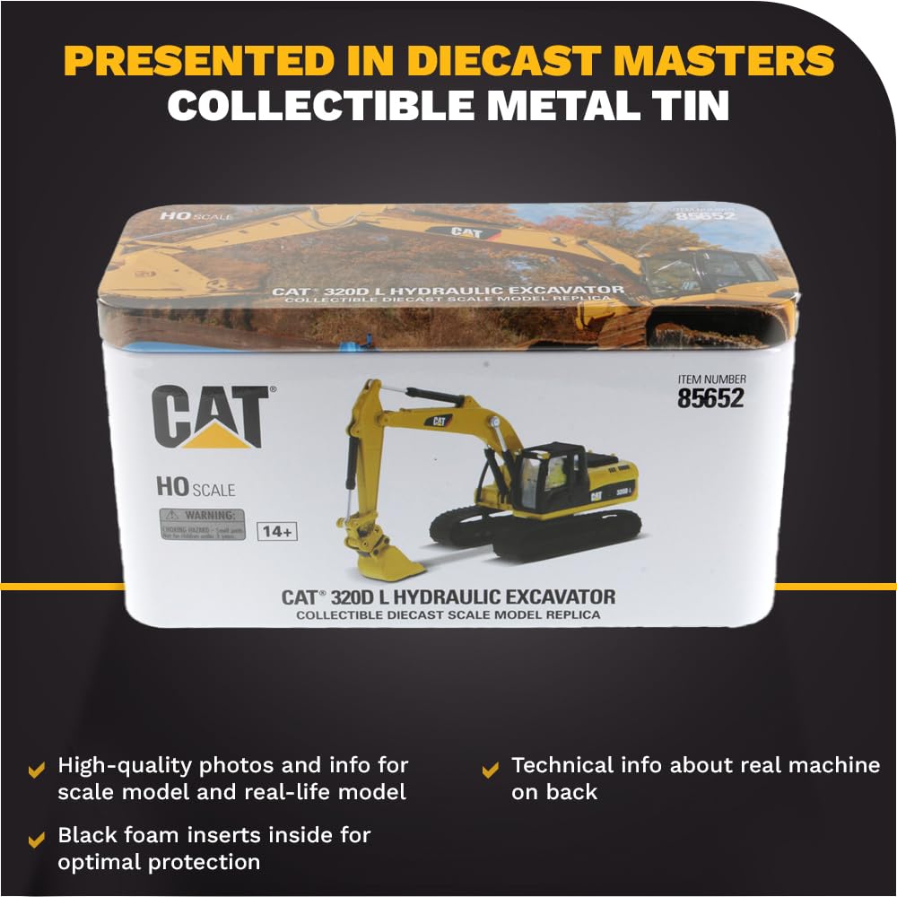 1:87 Scale Diecast Caterpillar 320D L Hydraulic Excavator with Work Tools - HO Scale Construction Equipment Model 85652 by Diecast Masters | Collectible Die-Cast Truck for Display & Construction Scene Dioramas