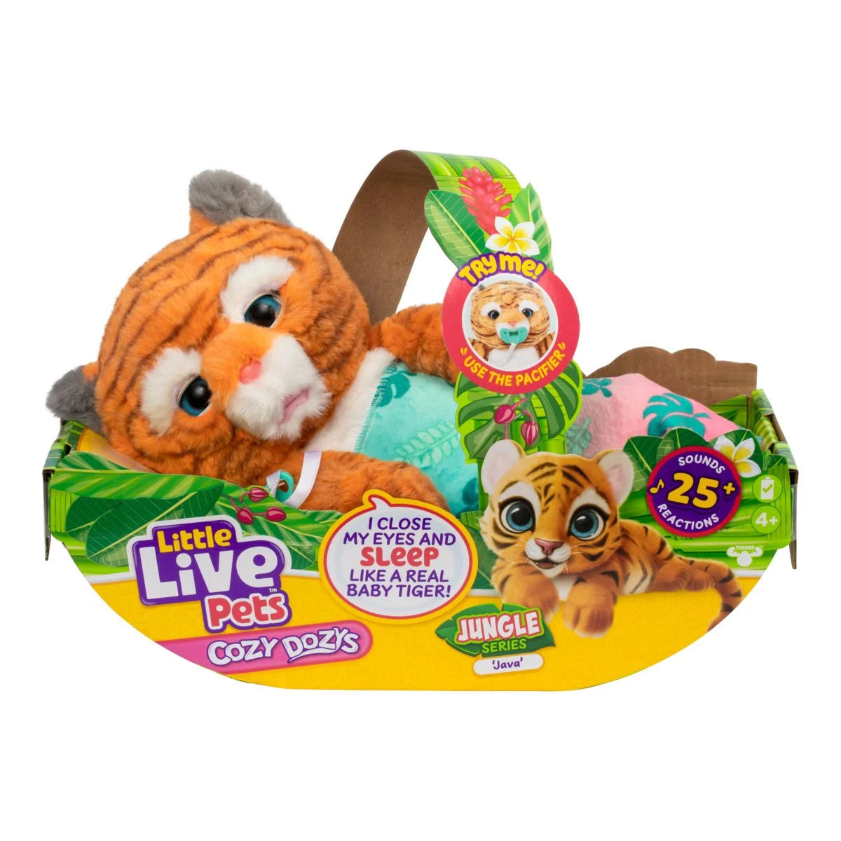 Little Live Pets Cozy Dozy S6 Jungle Series Java The Tiger - Interactive Plush Toy for Kids, Perfect for Playtime, Gifts & Cuddles - Great for Bedtime, Travel & Imaginative Play