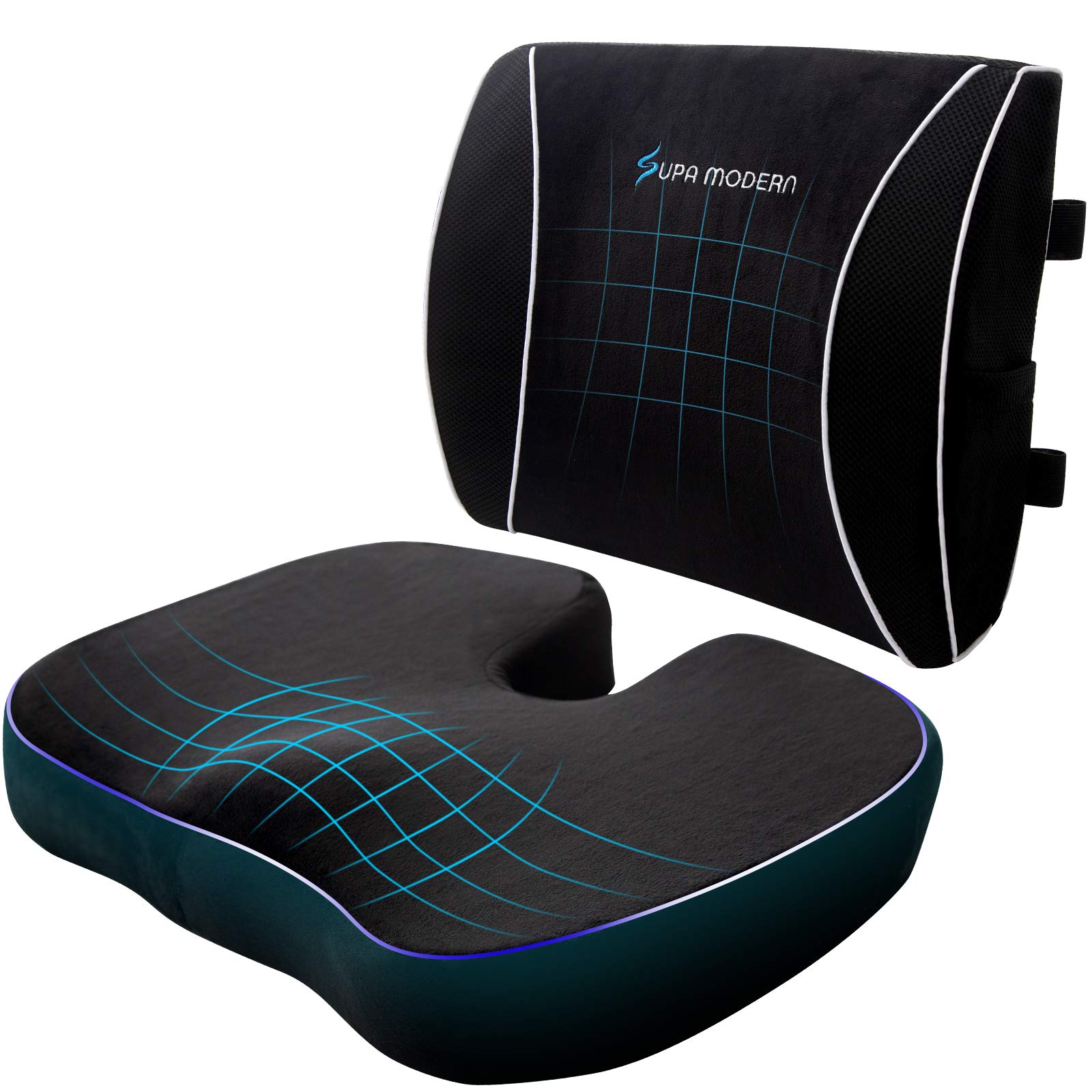 Ultra Soft VETVET Memory Foam Seat Cushion & 3D Breathable Mesh Lumbar Support Pillow for Office, Gaming, Wheelchair, Home, and Car Use