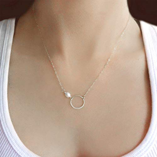 YienDoo Fashion Pearl Necklace - Hollow Circle Pendant Chain Jewelry for Women & Girls (Silver) | Elegant Gift for Parties, Weddings & Daily Wear