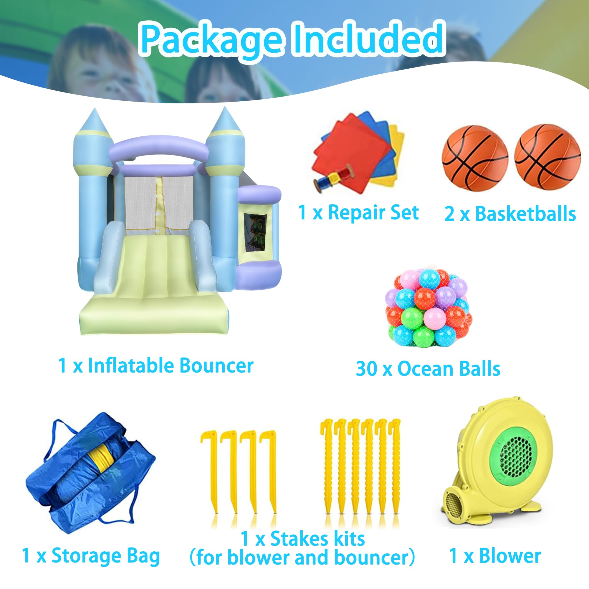 **RETRO JUMP Inflatable Bounce House for Kids - Bouncy Castle with Slide, Ball Pit, Basketball Rim, Blower Included | Indoor/Outdoor Play, Birthday Parties, Backyard Fun (Includes Balls, Storage Bag, Patch Kit, Stakes)**