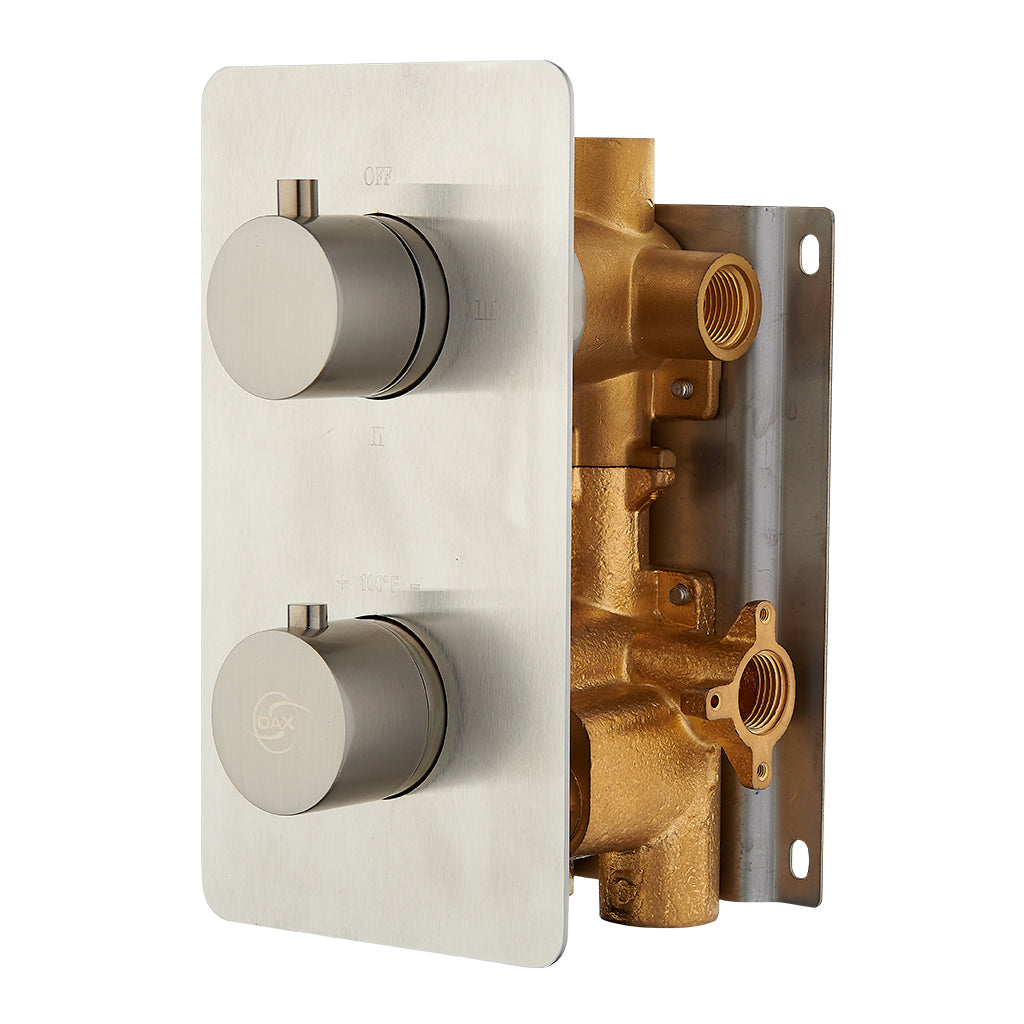 DAX 1054 RD BN Round Concealed Valve Thermostatic Mixer - 2/3 Function Diverter, Brushed Nickel Finish for Shower & Bathroom Faucet Installation