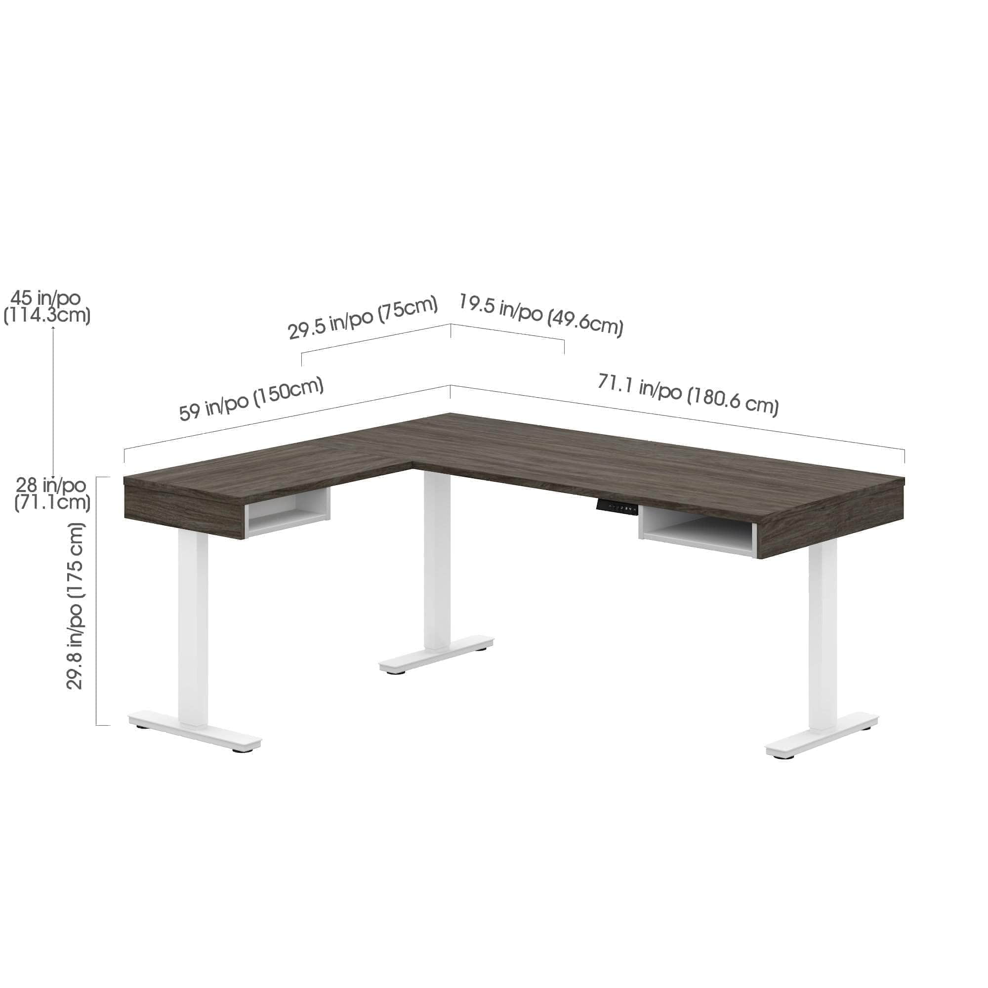 Ergonomic L-Shaped Standing Desk with Built-in Credenza & Dual Monitor Arm - 2 Color Options for Home & Office Workspace