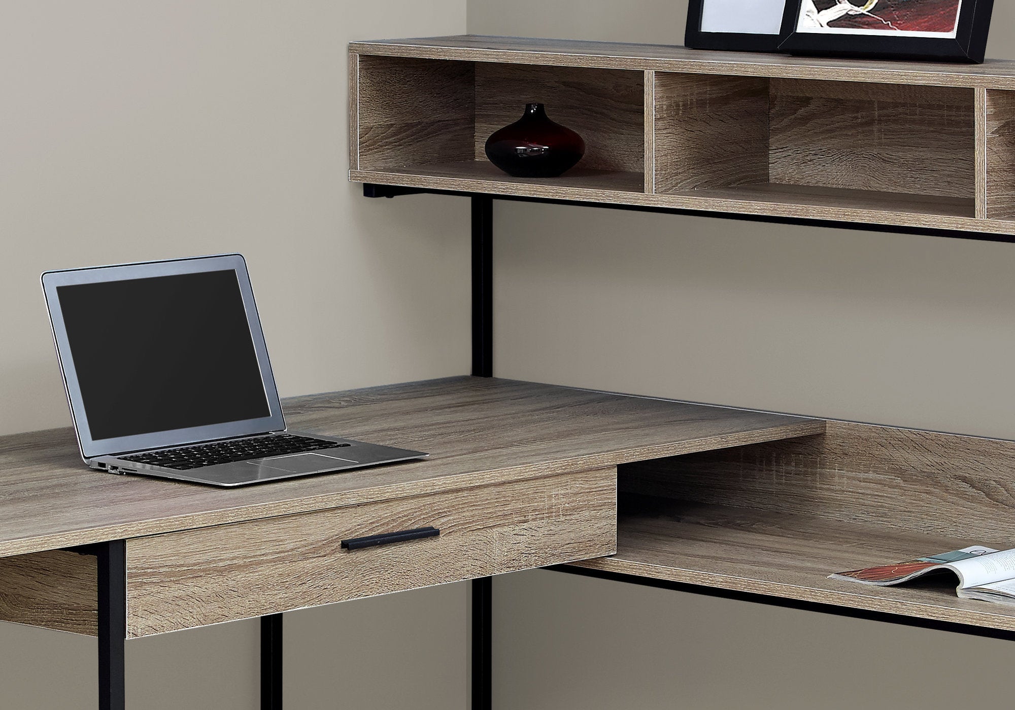 Office Series Dark Taupe & Black Metal Corner Shelf - Stylish Storage Solution for Home & Office Organization